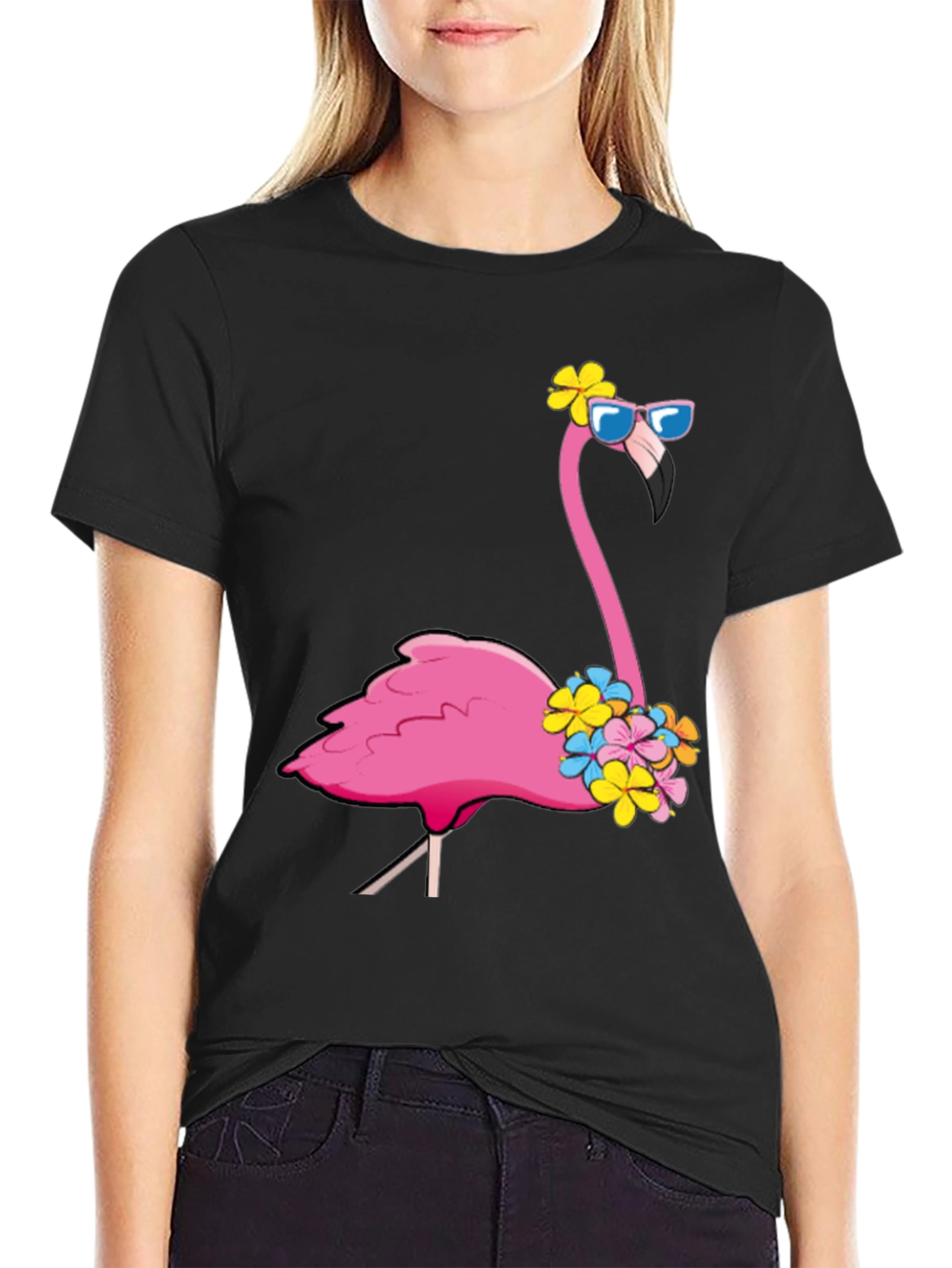 Black Cool Flamingo T-Shirt - Summer Vibes view 2
