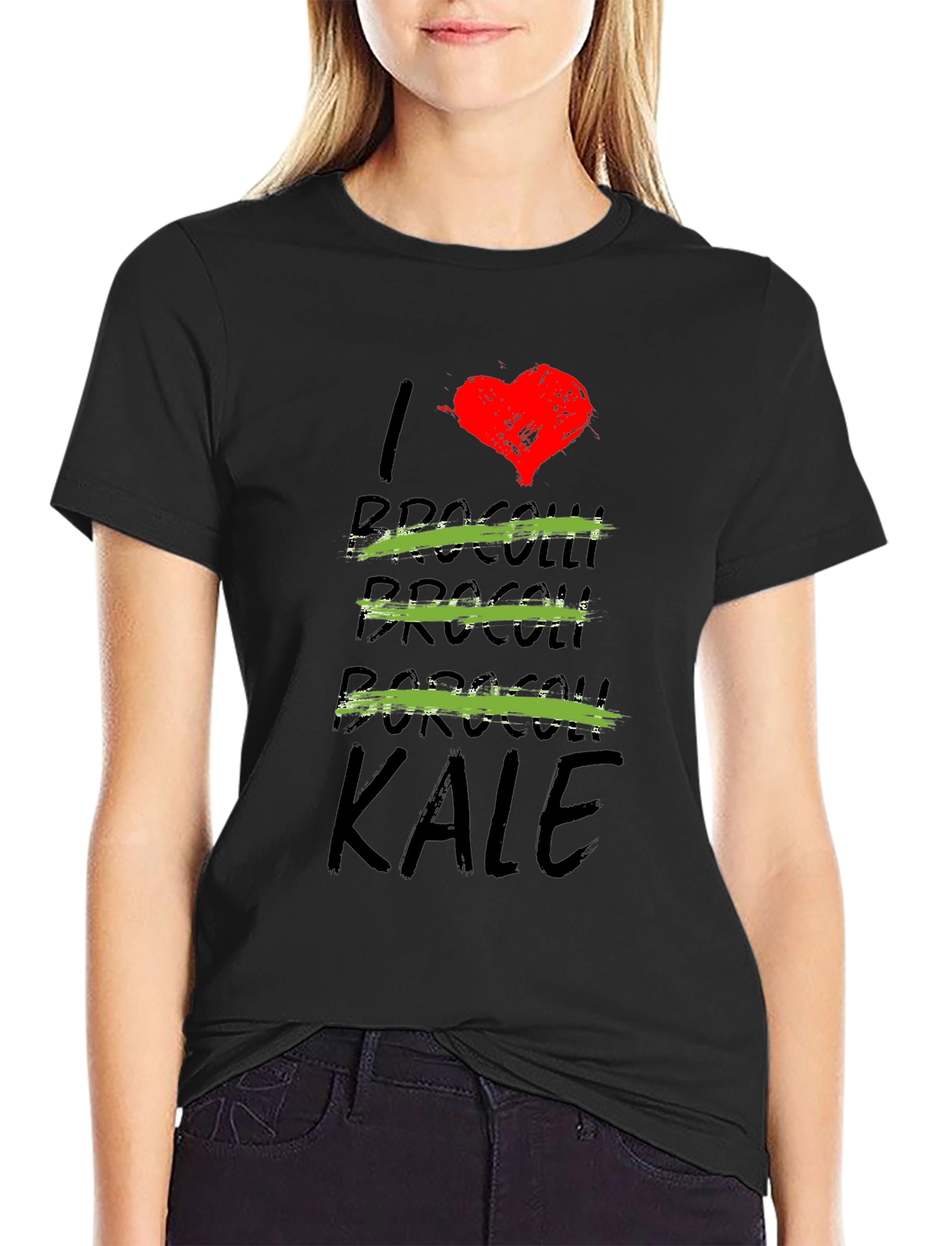 Black I Love Kale T-Shirt - Funny Vegan Tee view 2