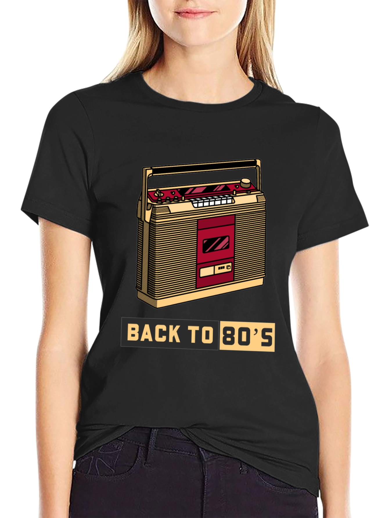Black Back to the 80s Retro Boombox T-Shirt view 2