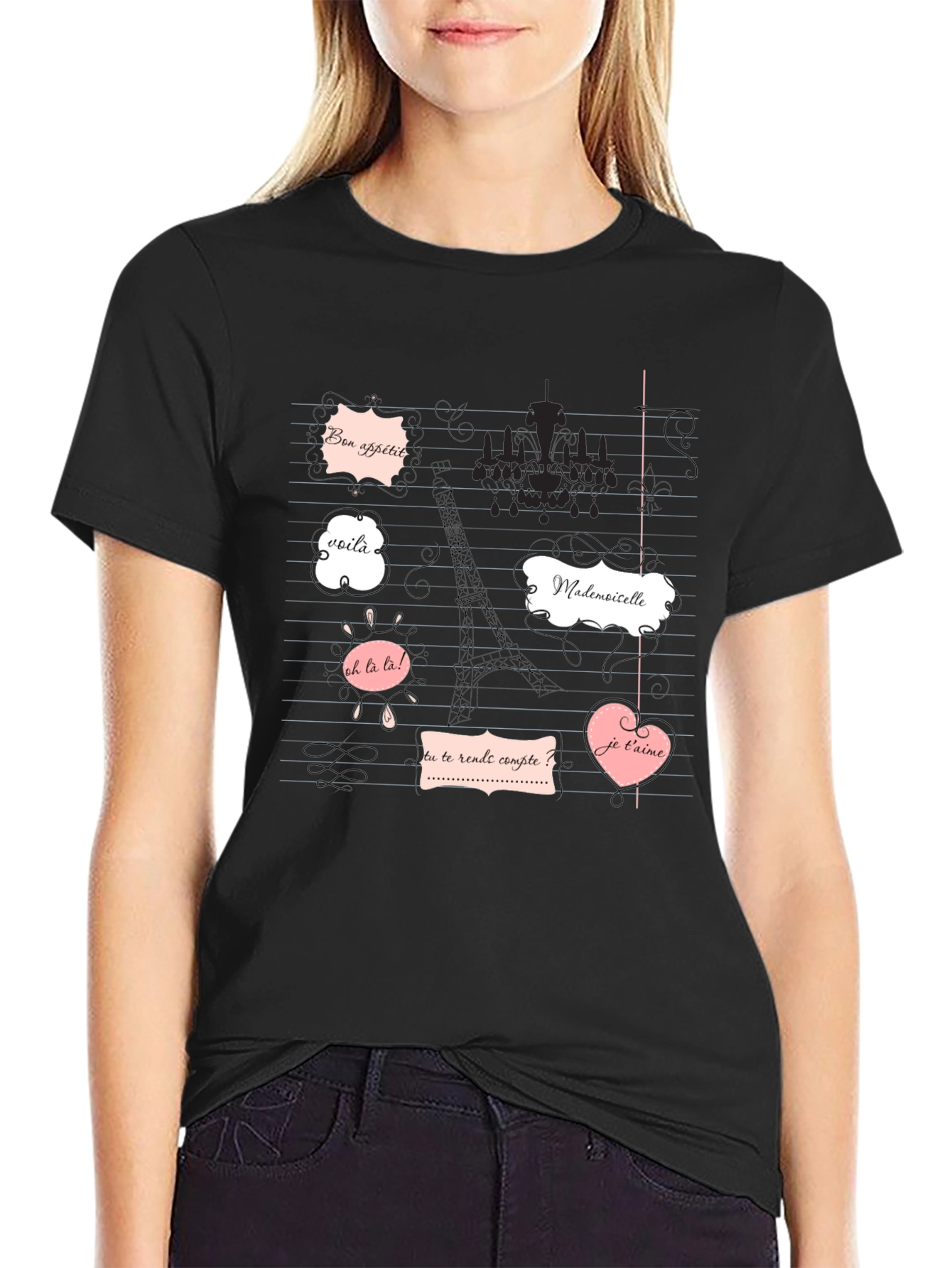 Black Parisian Phrases Graphic Tee view 2