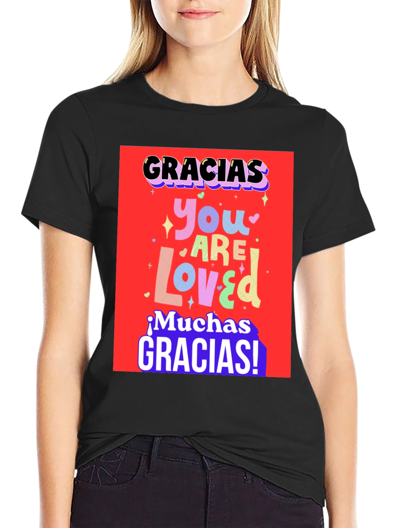 Black Gracias You Are Loved Graphic T-Shirt view 2