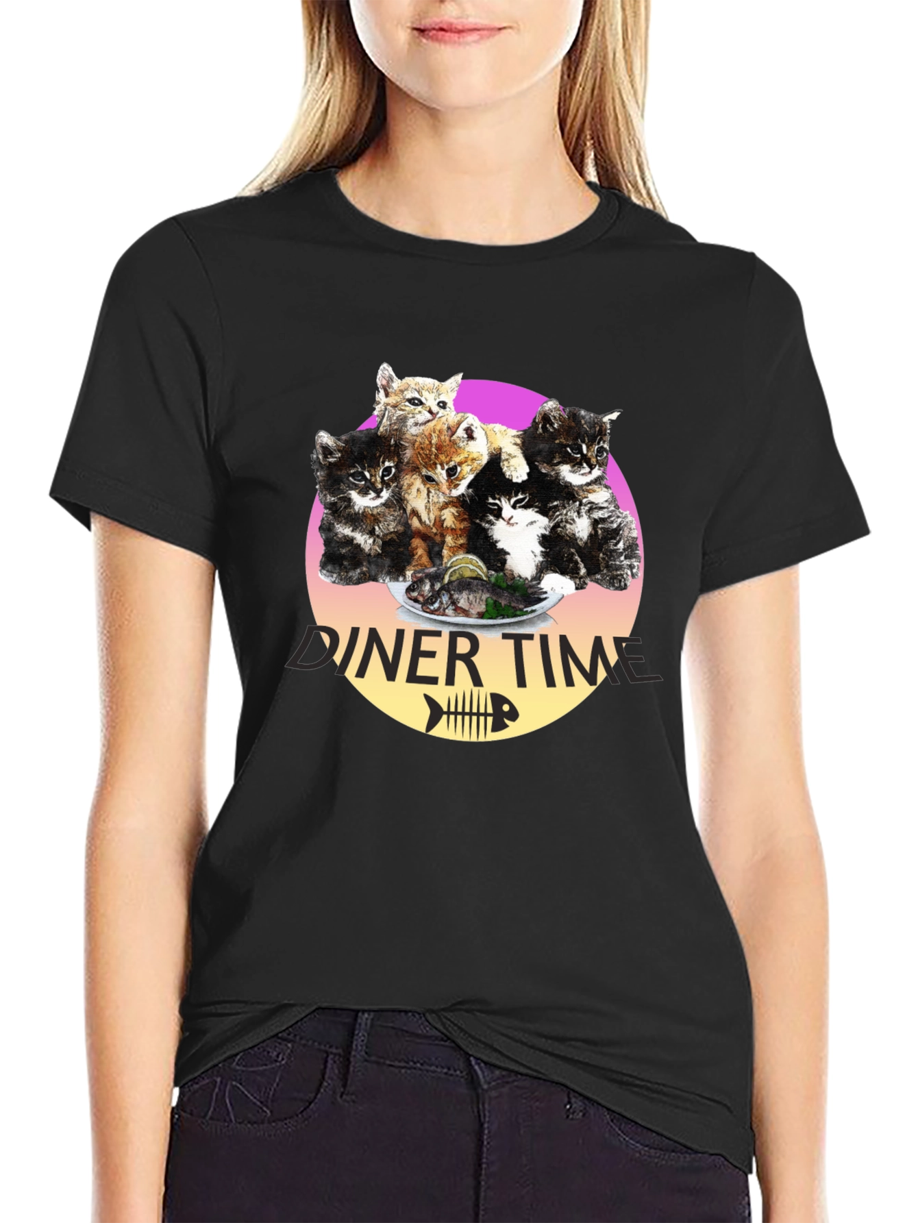 Black Kitten Diner Time T-Shirt - Funny Cat Lover Tee view 2