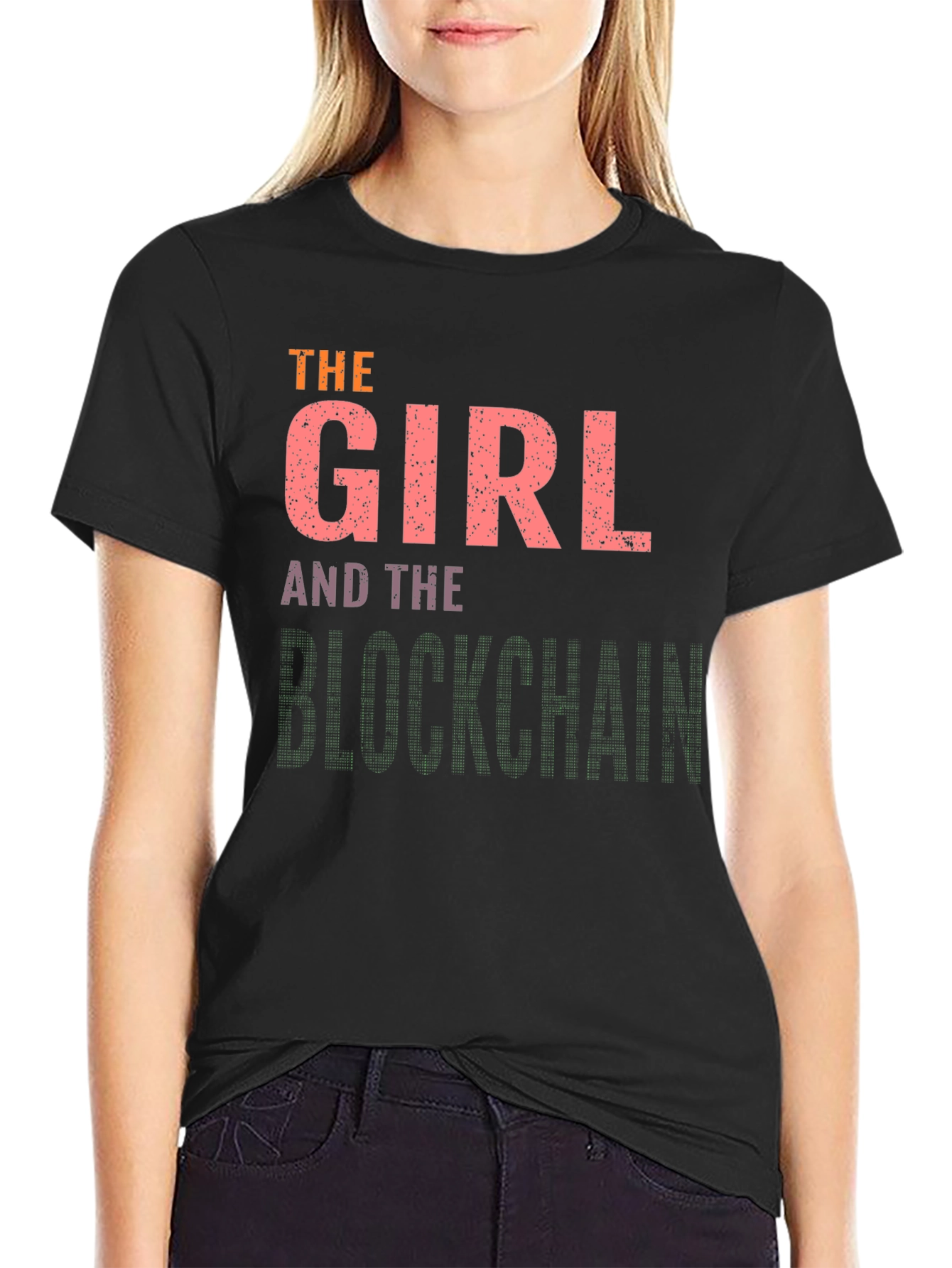 Black The Girl and the Blockchain Black T-Shirt view 2