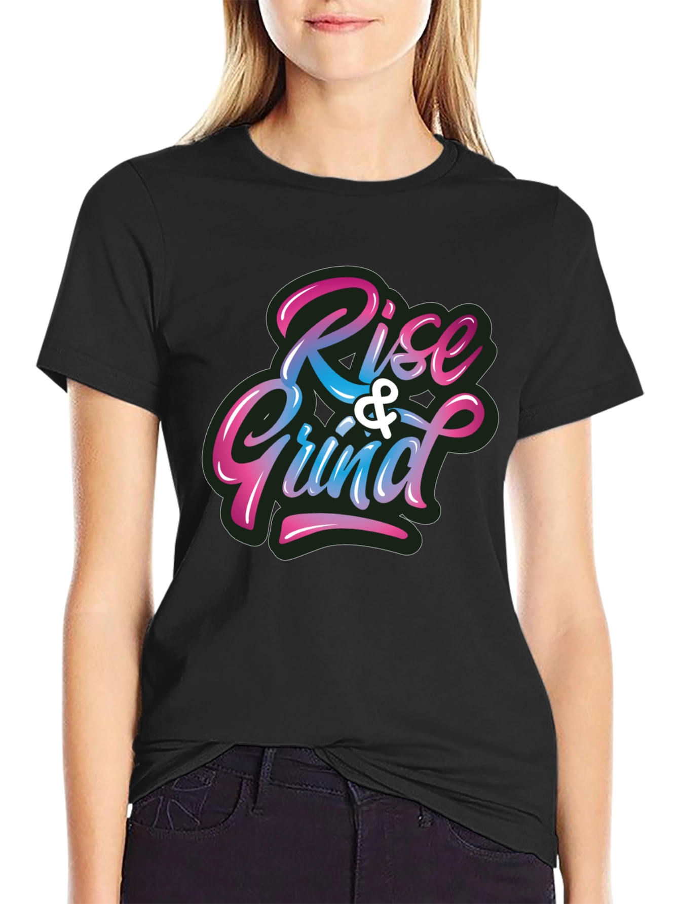 Black Rise & Grind Graphic Print Crew Neck T-Shirt view 2