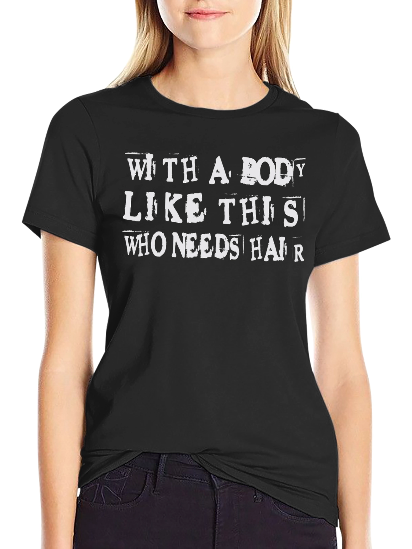 Black Funny Baldness Graphic Tee - With A Body Like This T-Shirt view 2