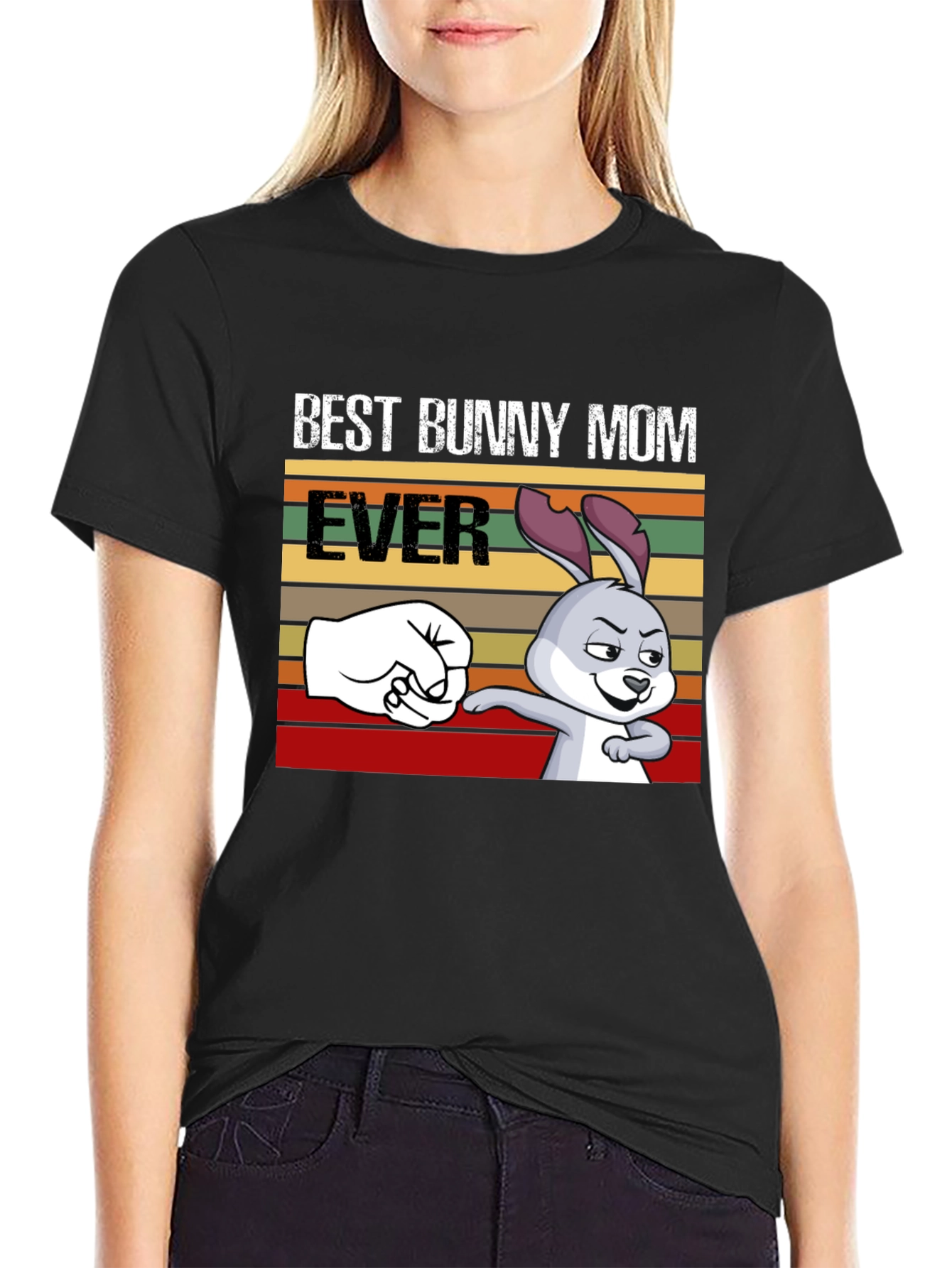 Black Best Bunny Mom Ever T-Shirt, Fun Easter Tee view 2