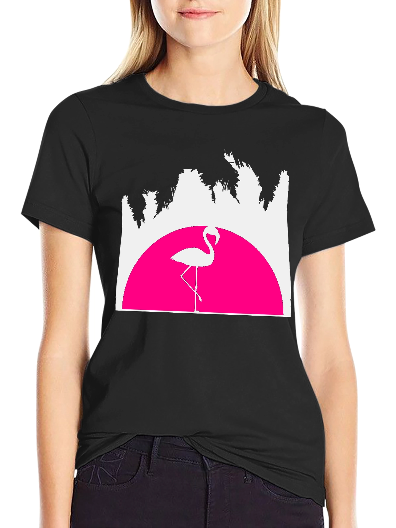 Black Retro Flamingo T-Shirt - Sunset Graphic Tee view 2