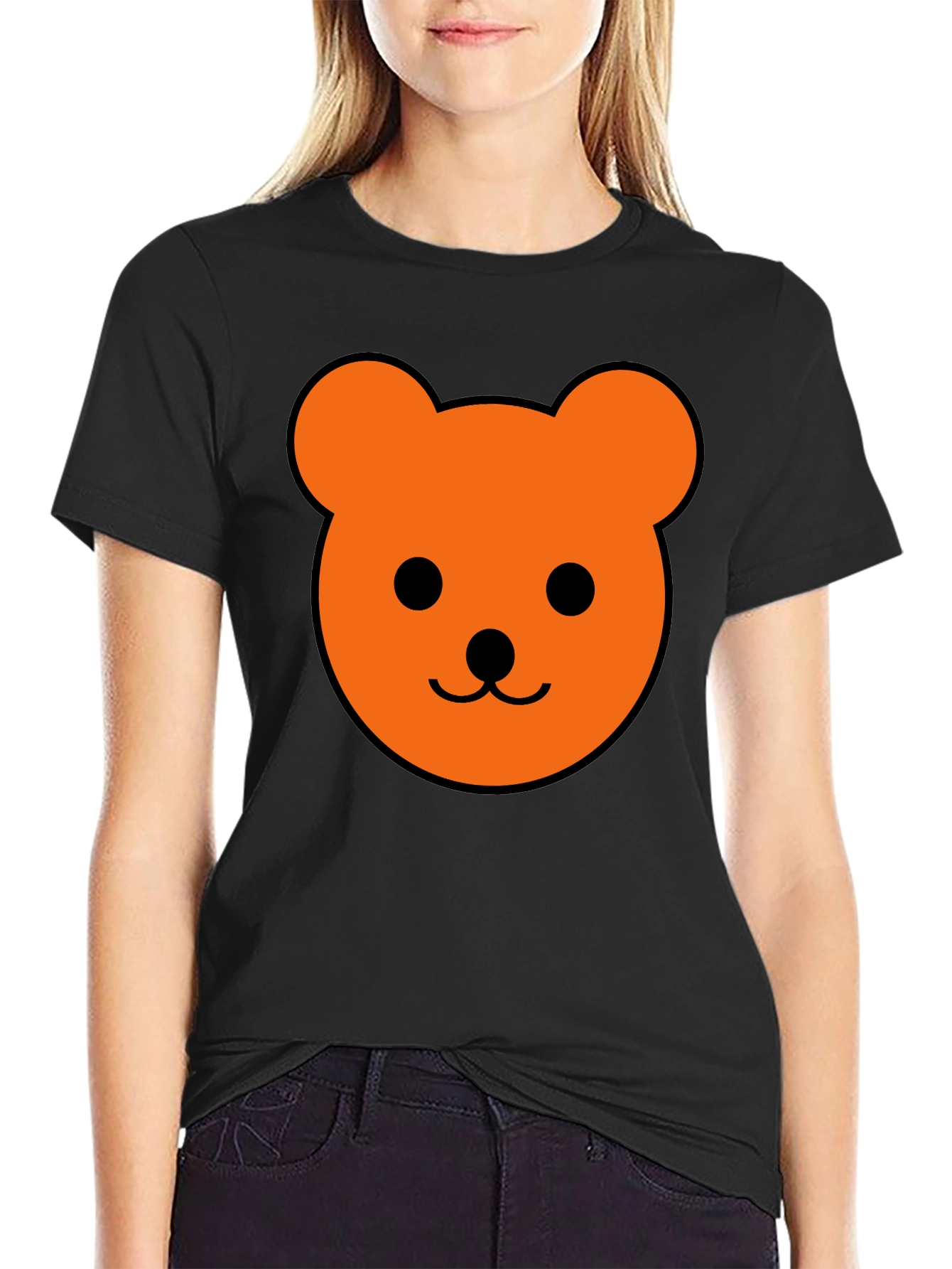 Black Men's Black T-Shirt with Orange Bear Graphic view 2