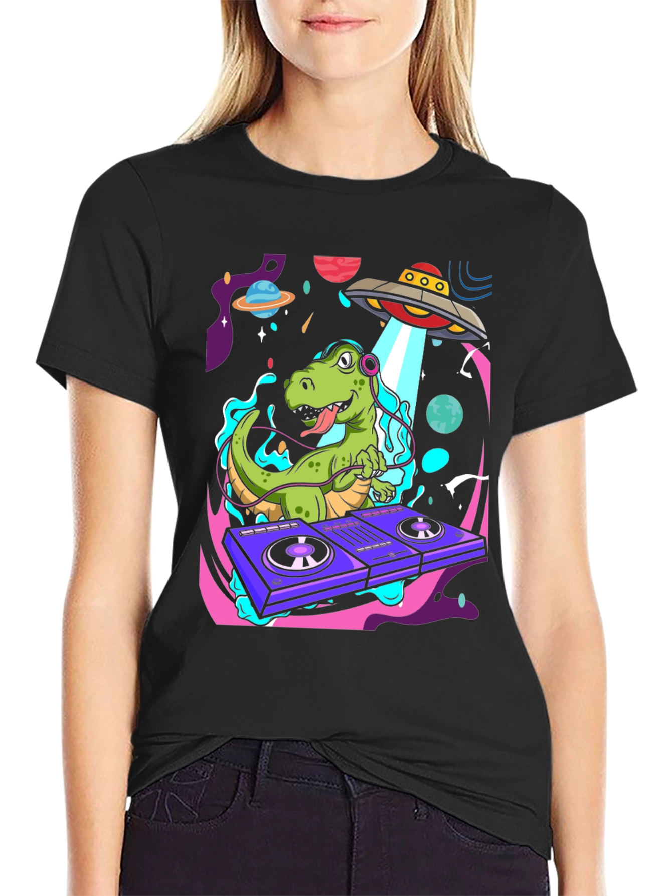 Black Dino DJ Graphic Tee - Out of this World Style view 2