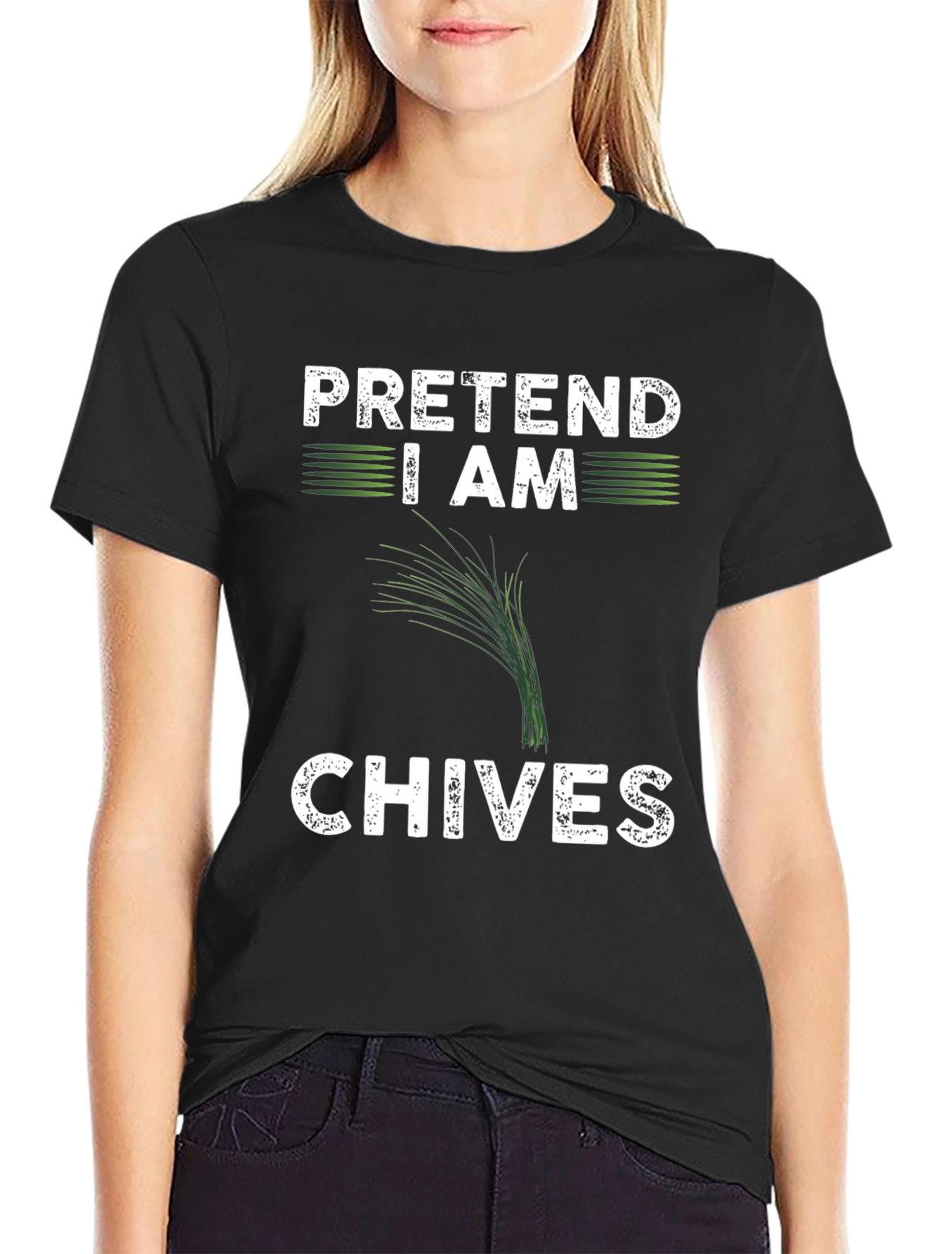 Black Pretend I Am Chives Funny Graphic T-Shirt view 2