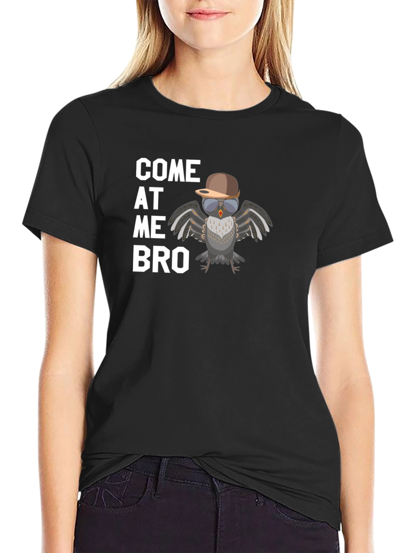 Black Come At Me Bro Owl Tee - Funny Bird T-Shirt view 2