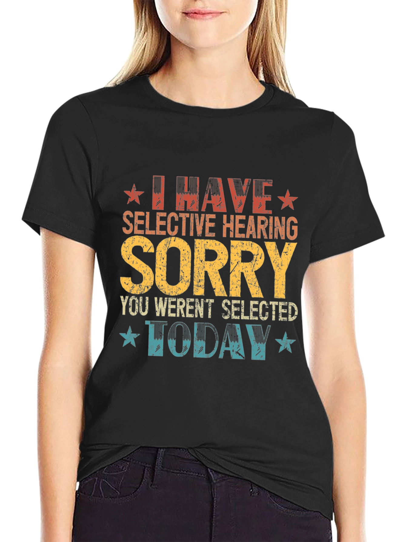 Black I Have Selective Hearing Funny Graphic Tee view 2
