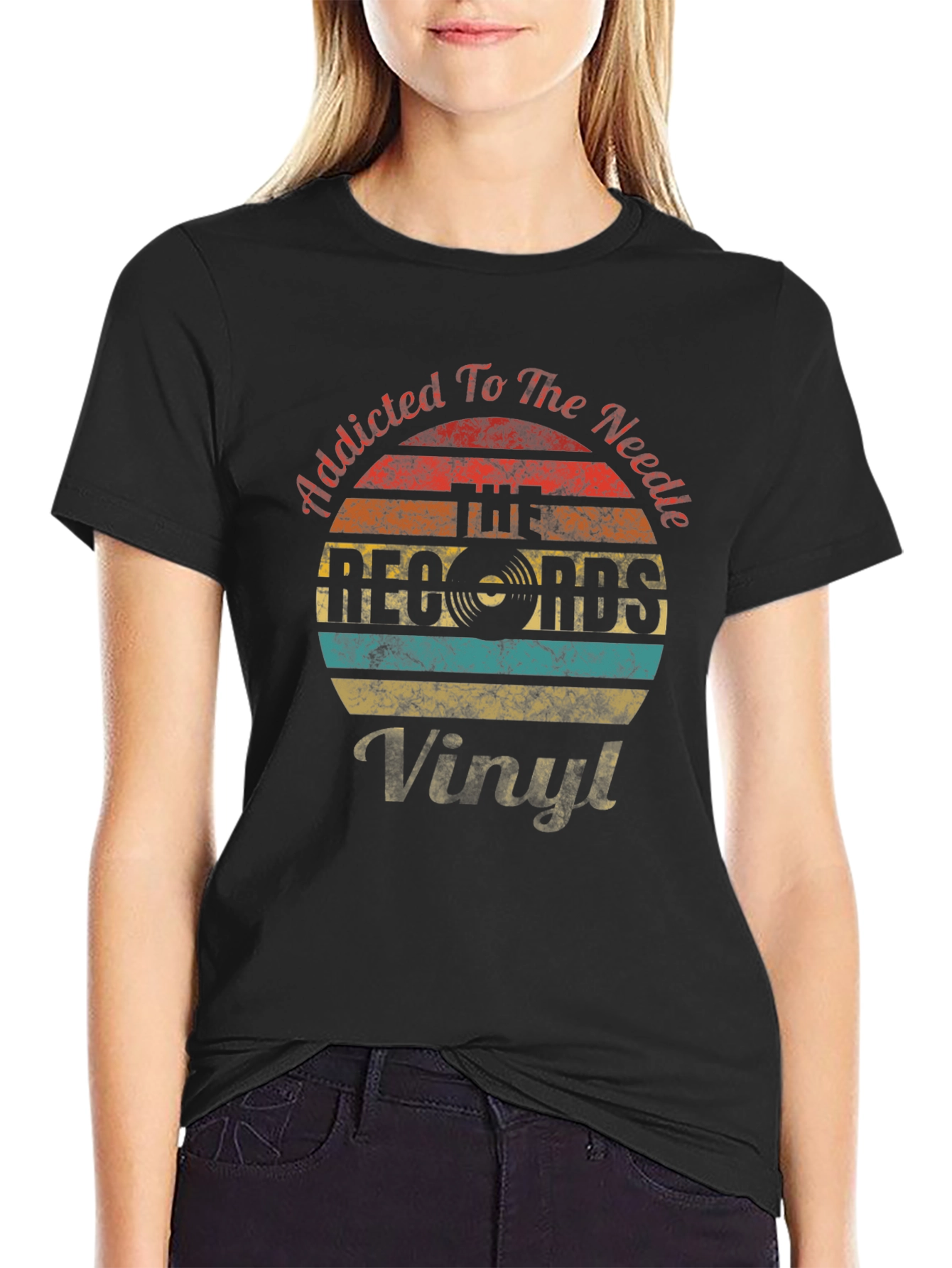 Black Retro Vinyl Record T-Shirt - Addicted to the Needle view 2