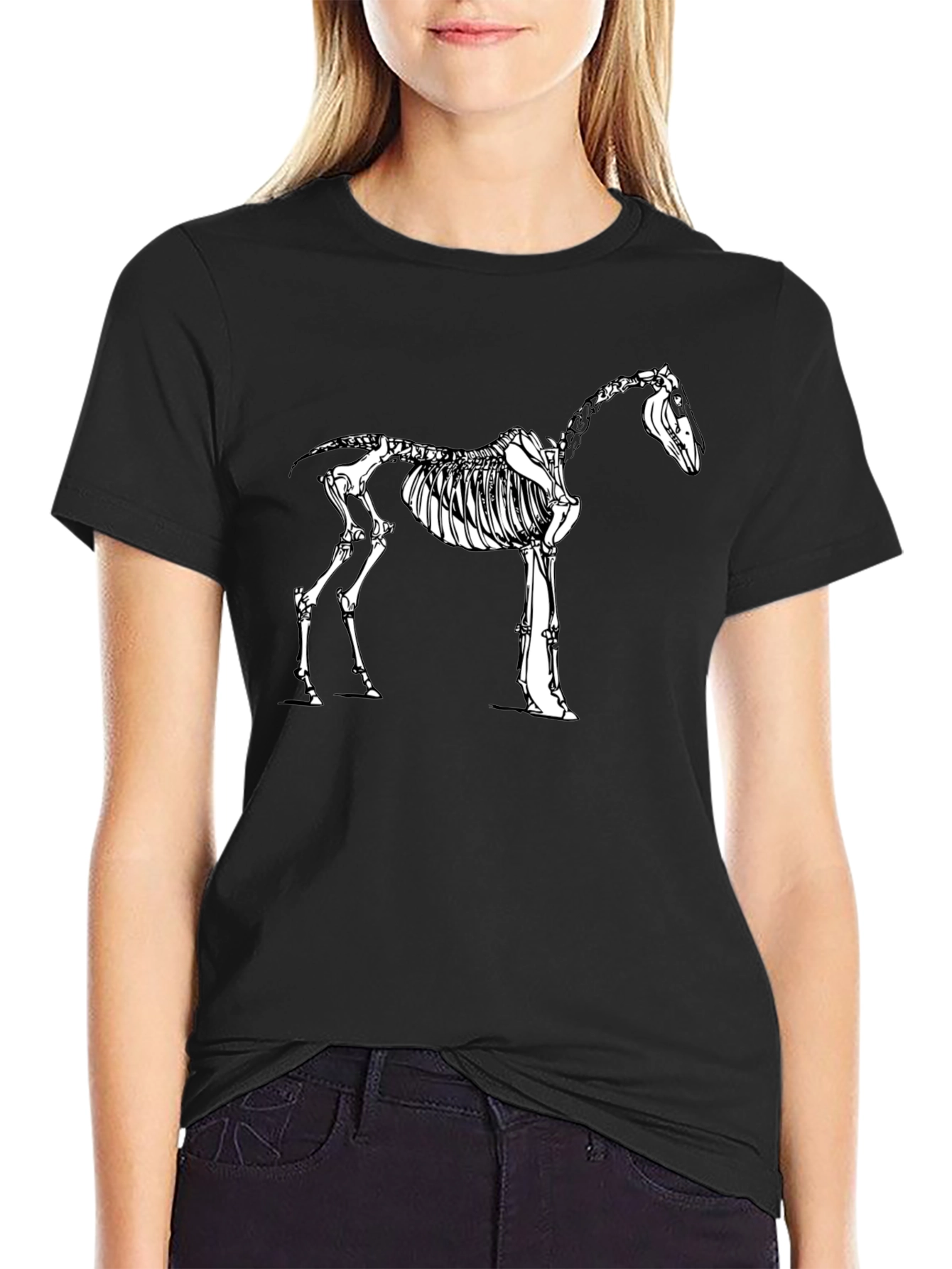 Black Horse Skeleton Graphic Tee - Black Cotton Shirt view 2