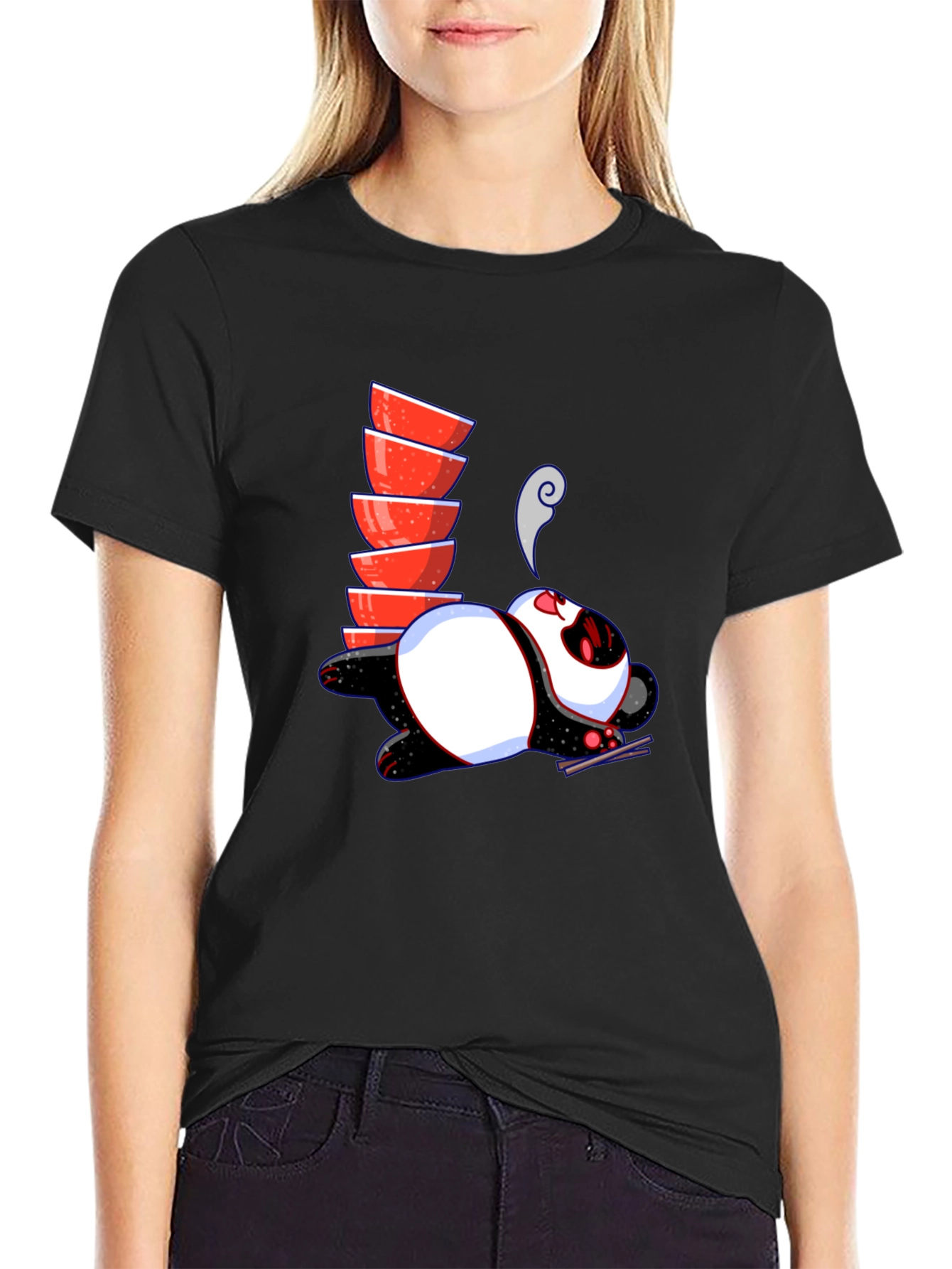 Black Noodle Lover Panda Graphic Tee - Black view 2