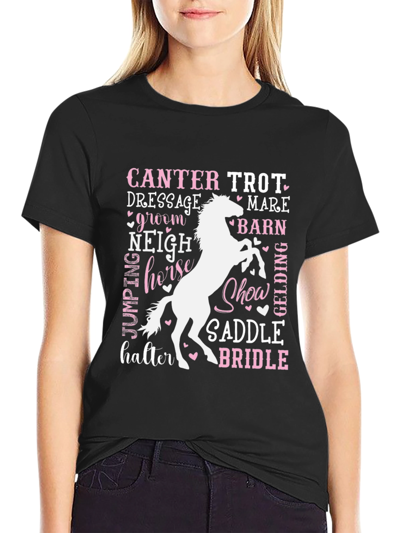 Black Equestrian Word Art T-Shirt - Horse Lover Tee view 2