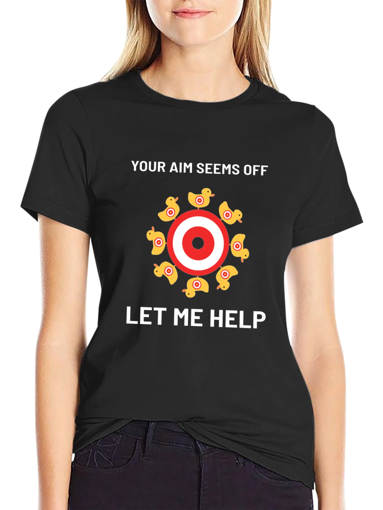 Black Funny Duck Target T-Shirt - Your Aim Seems Off, Let Me Help view 2
