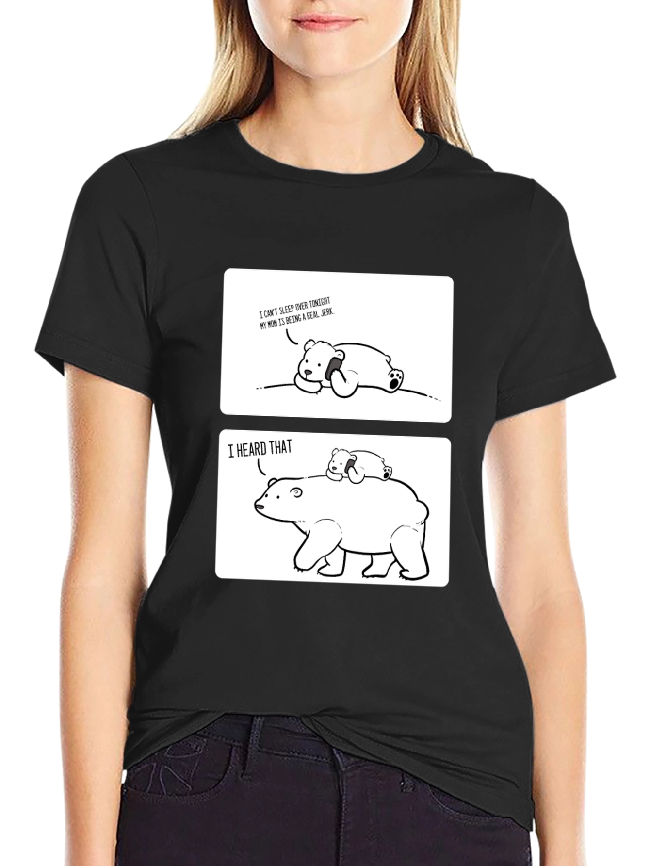 Black Funny Cartoon Bear T-Shirt - Mom Joke Tee view 2