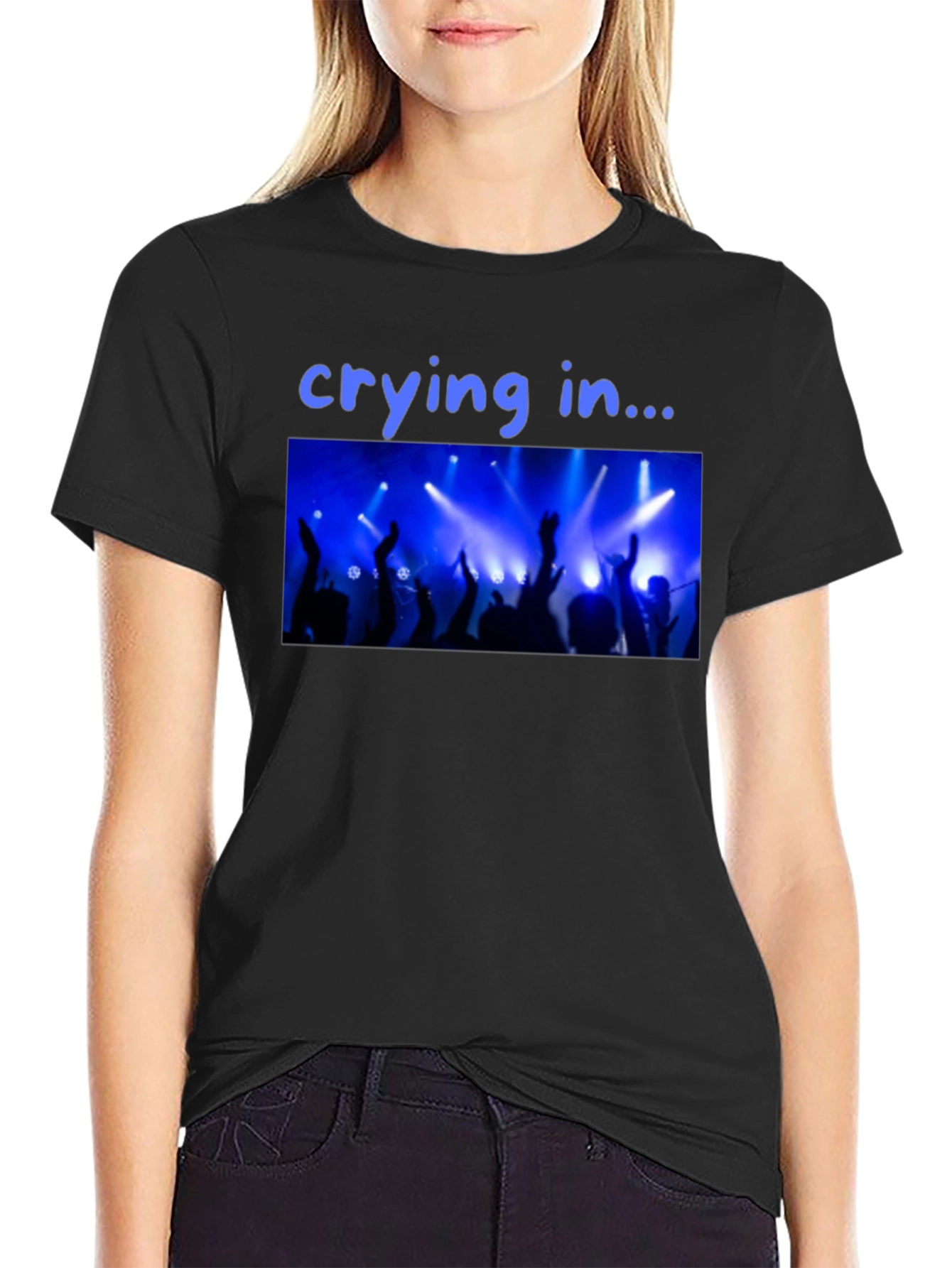 Black Crying in Concert T-Shirt - Black Crew Neck Graphic Tee view 2