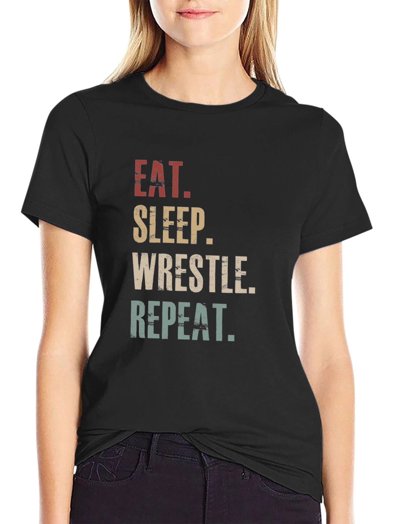 Black Eat Sleep Wrestle Repeat Graphic T-Shirt view 2