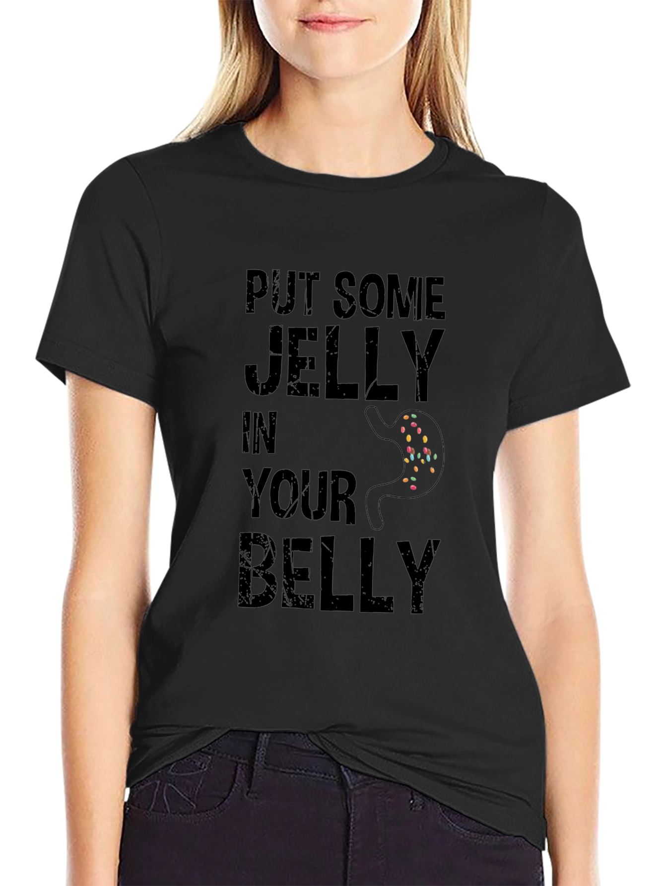 Black Funny 'Put Some Jelly in Your Belly' Black T-Shirt view 2