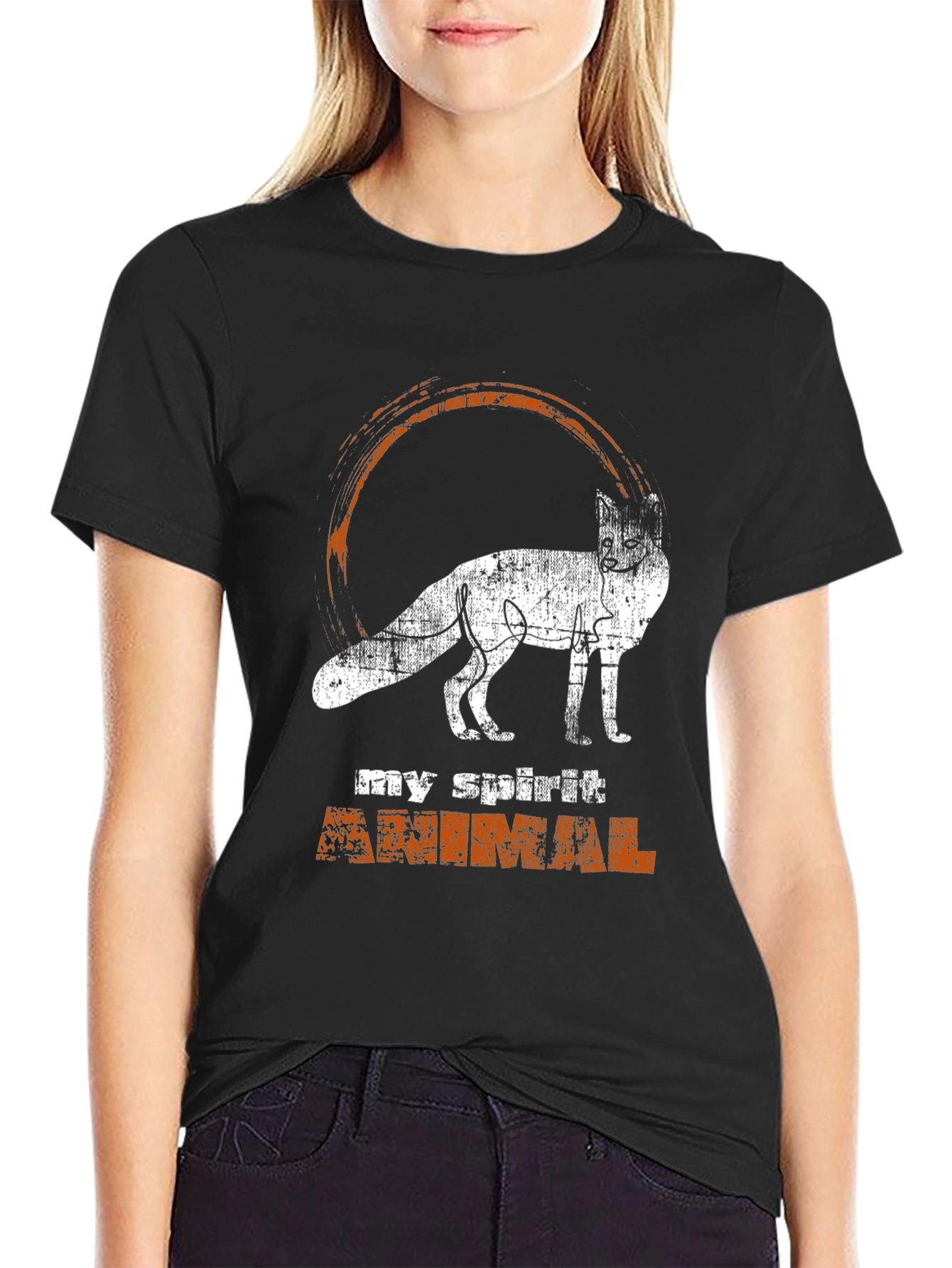 Black Spirit Animal Fox Graphic Tee - Black view 2