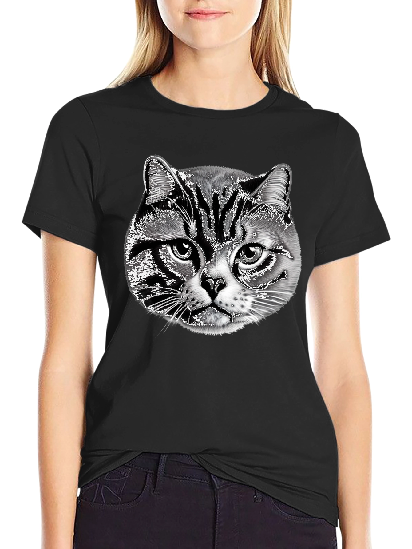 Black Cool Cat Graphic Black T-Shirt view 2