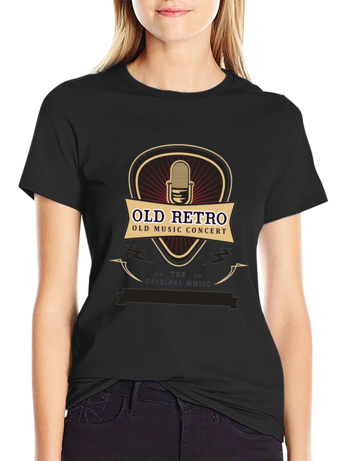 Black Vintage Retro Music Concert T-Shirt view 2