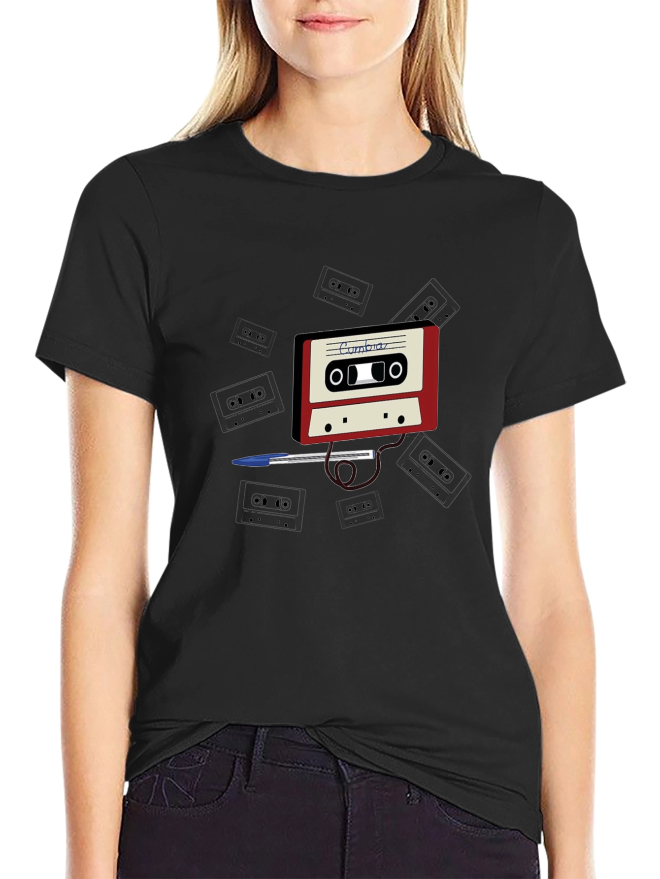Black Retro Cassette Tape T-Shirt - Classic Design view 2