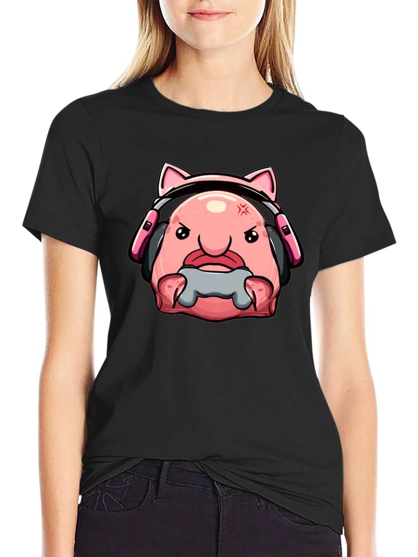 Black Gamer Blobfish T-Shirt - Angry Gaming Bloby view 2