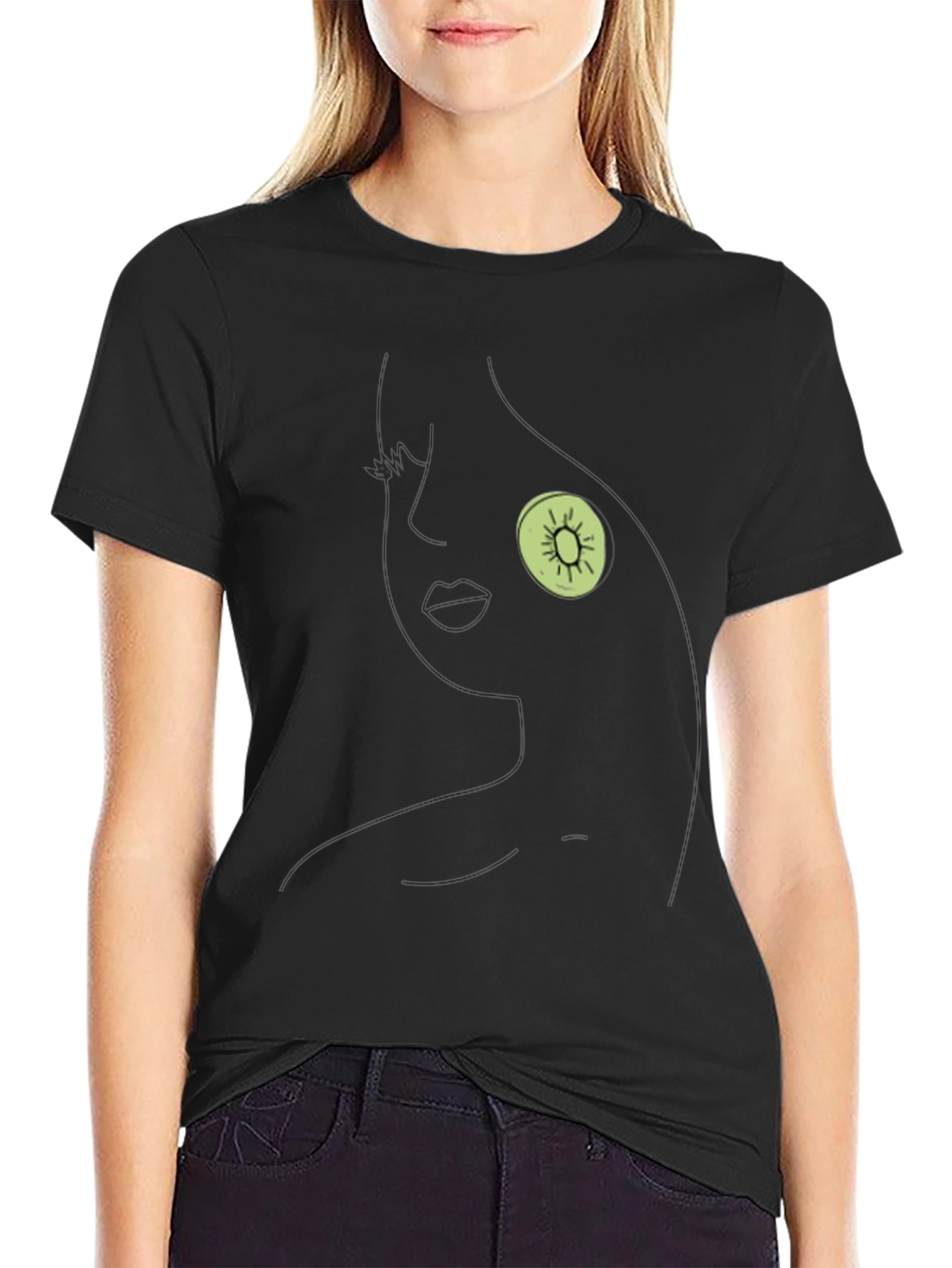 Black Abstract Kiwi Face Black T-Shirt view 2
