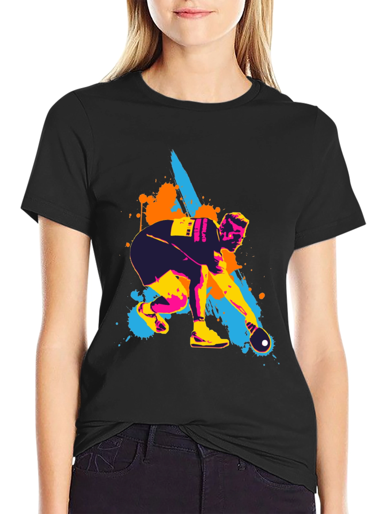 Black Artistic Bowling T-Shirt for Men view 2
