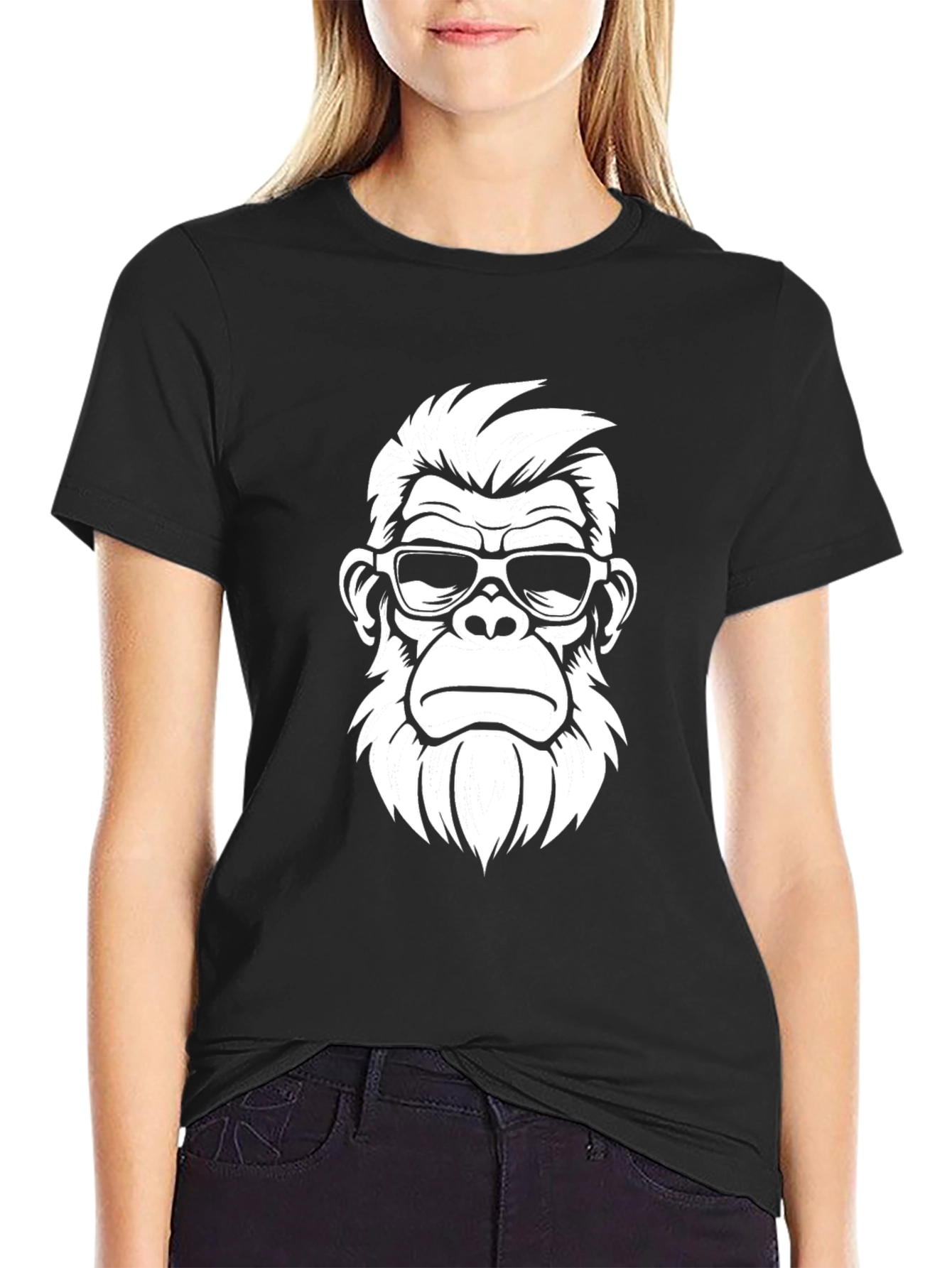Black Cool Ape Graphic Tee - Black Cotton T-Shirt view 2