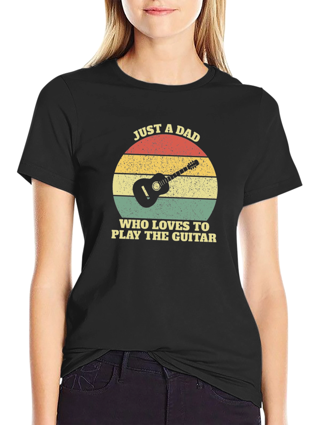 Black Just A Dad Who Loves to Play Guitar T-Shirt view 2