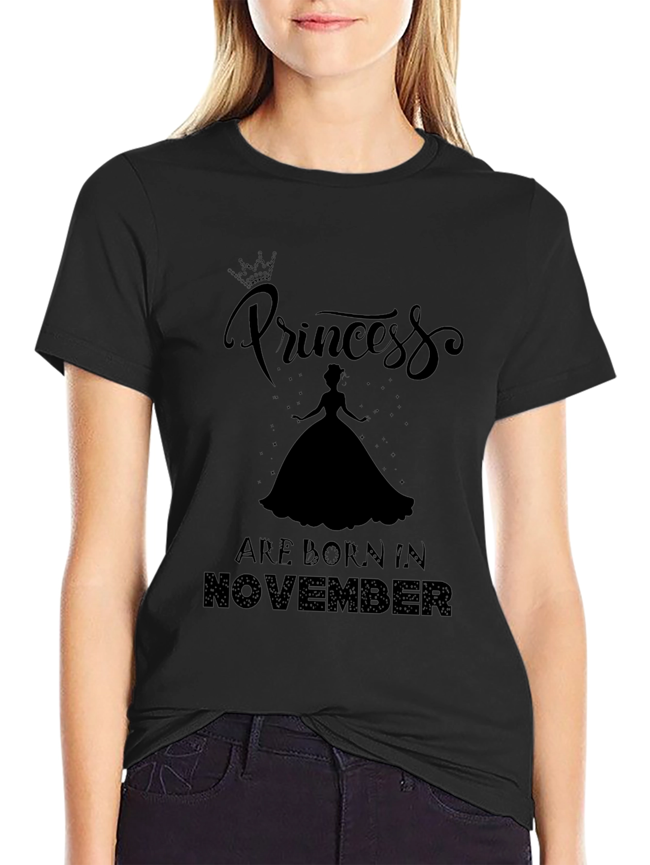 Princess Born in November Black Graphic Tee - 2