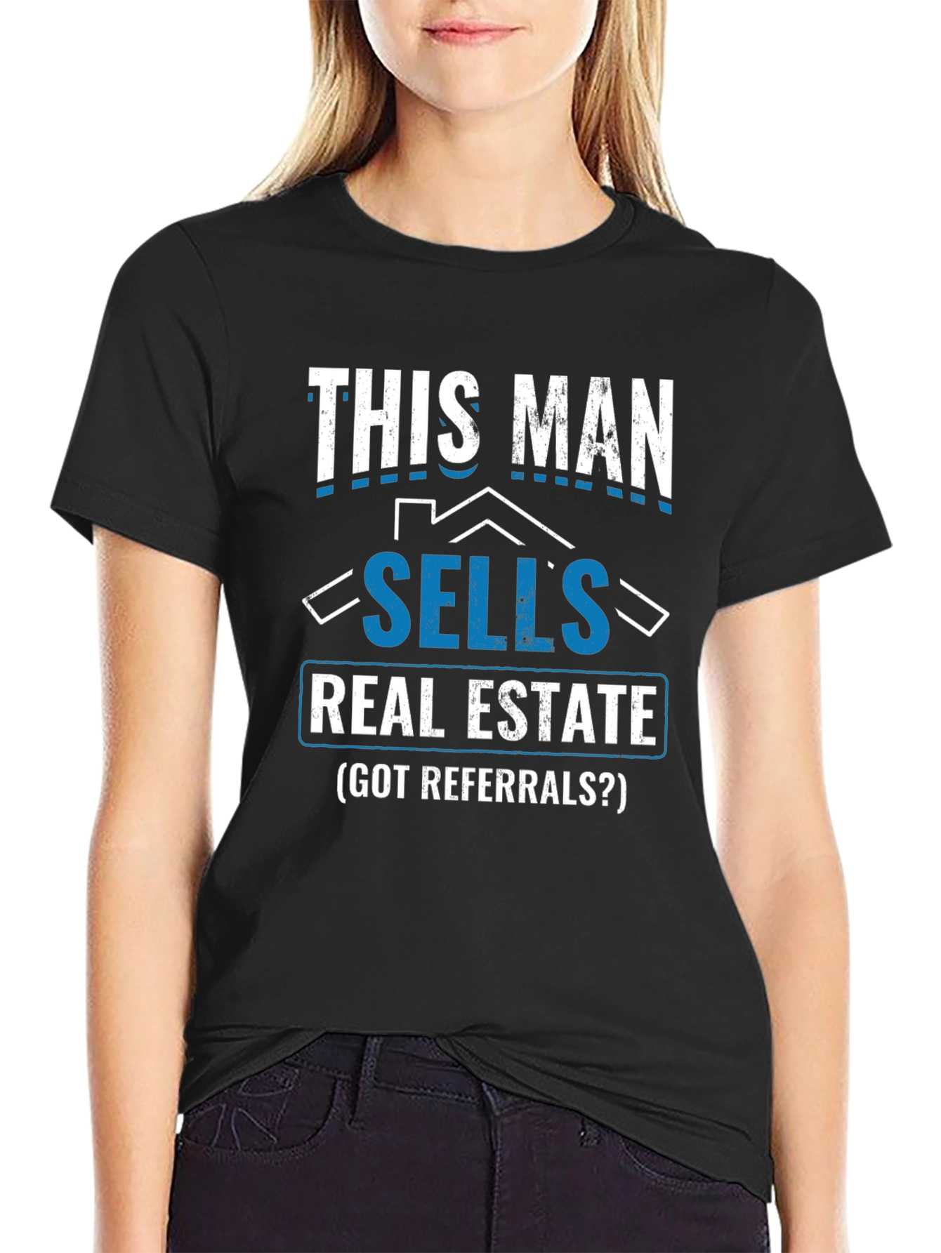 Black Funny Real Estate T-Shirt - This Man Sells Real Estate view 2
