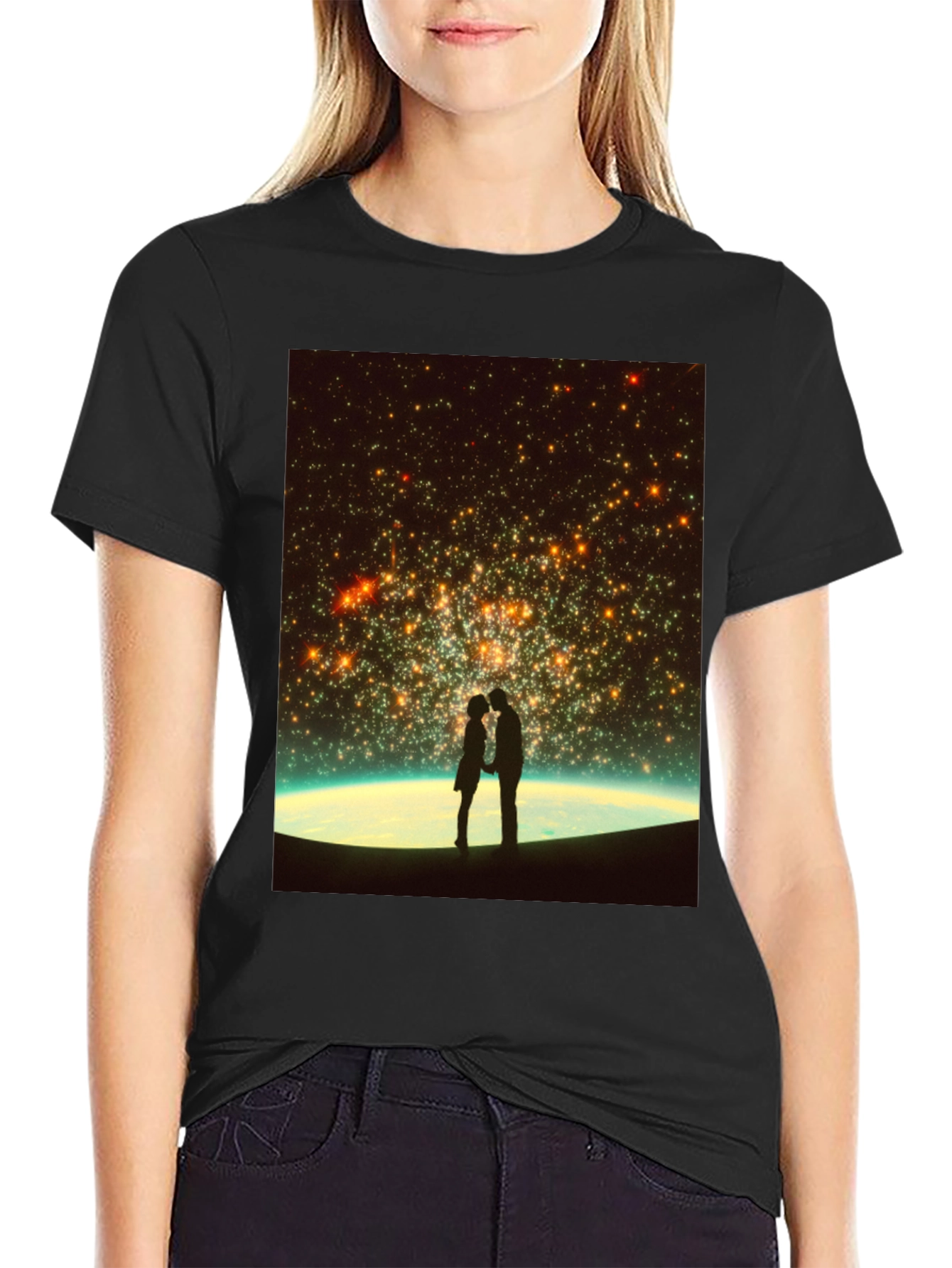 Black Romantic Stargaze T-Shirt - Unisex Black Tee view 2