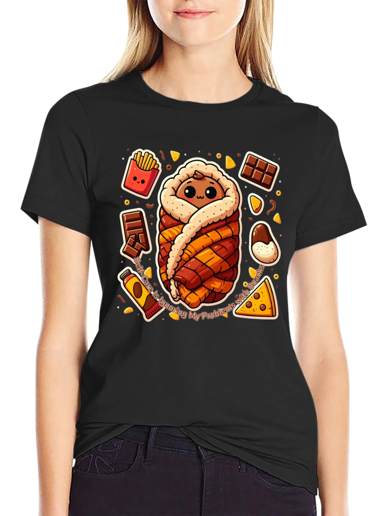 Black Snack Wrap T-Shirt Funny Graphic Tee view 2