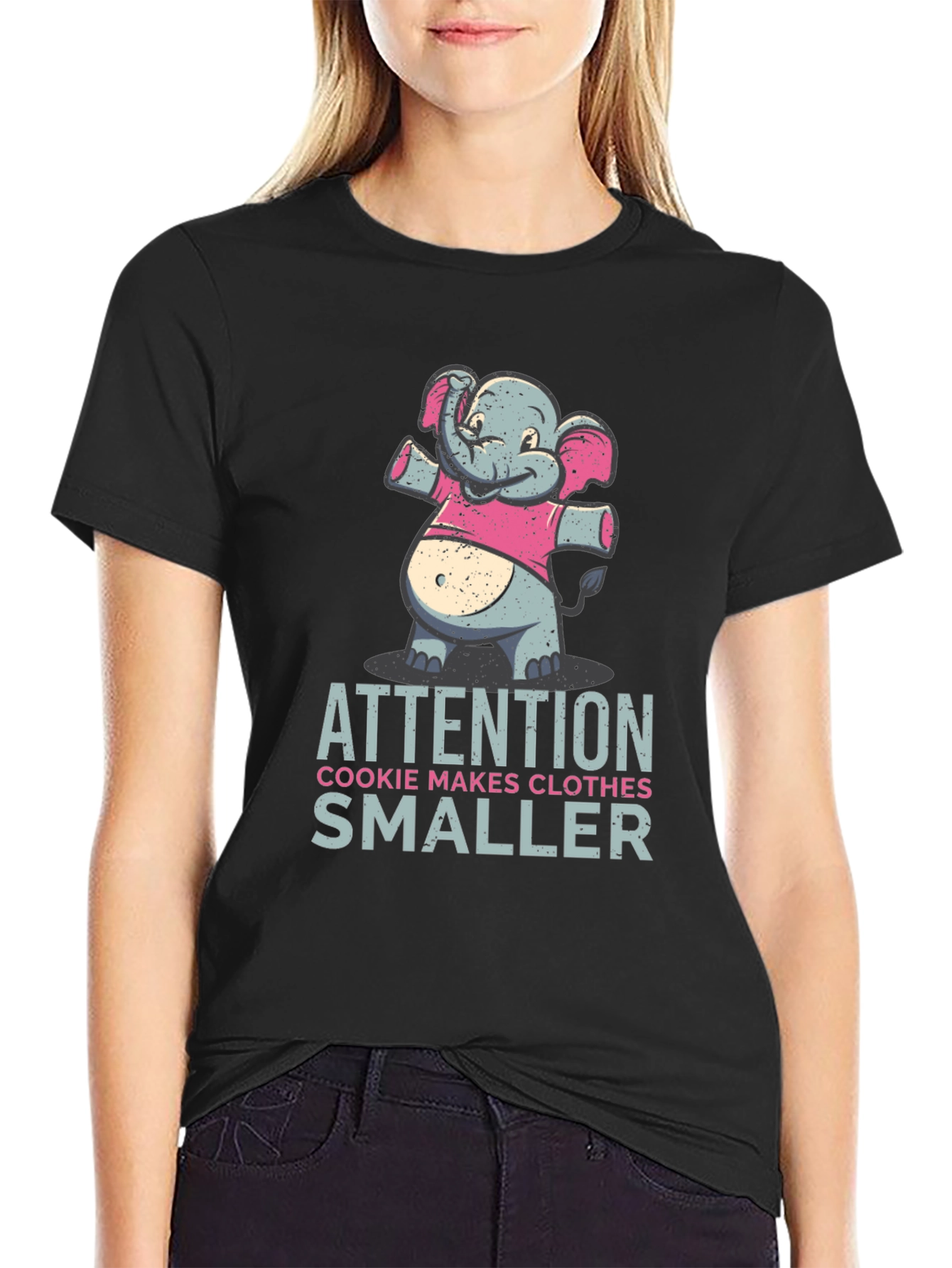 Black Elephant Cookie Makes Clothes Smaller Funny T-Shirt view 2
