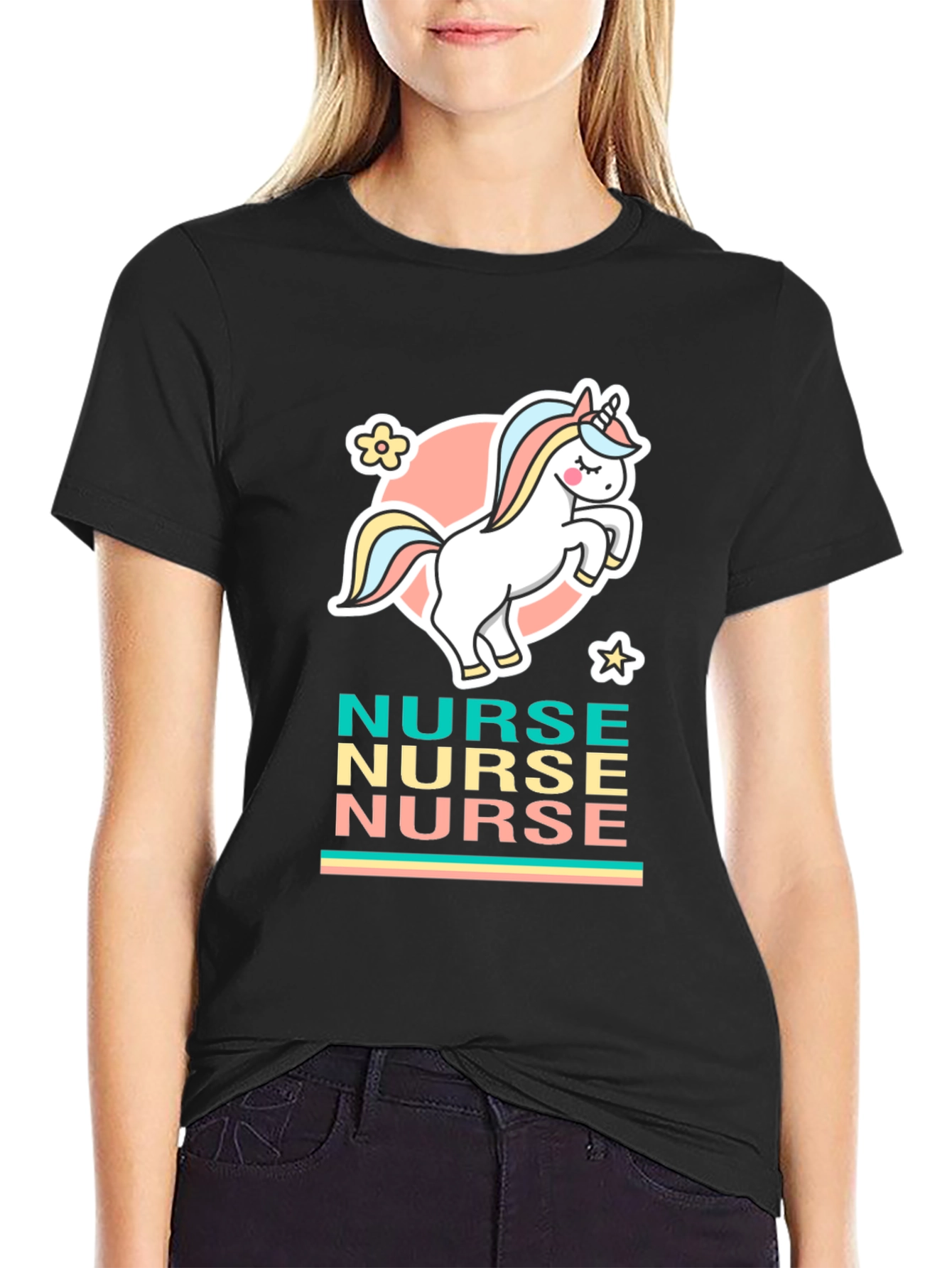 Black Unicorn Nurse T-Shirt - Cute & Comfy Cotton Tee view 2