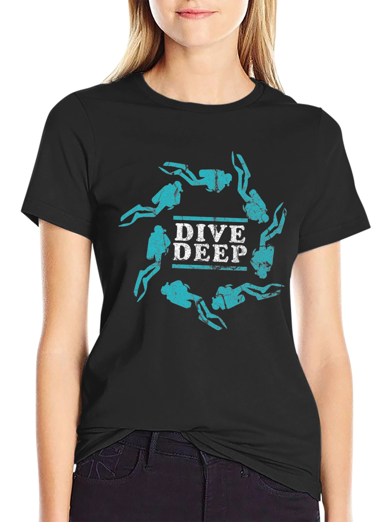 Black Dive Deep Scuba Diver Graphic T-Shirt view 2