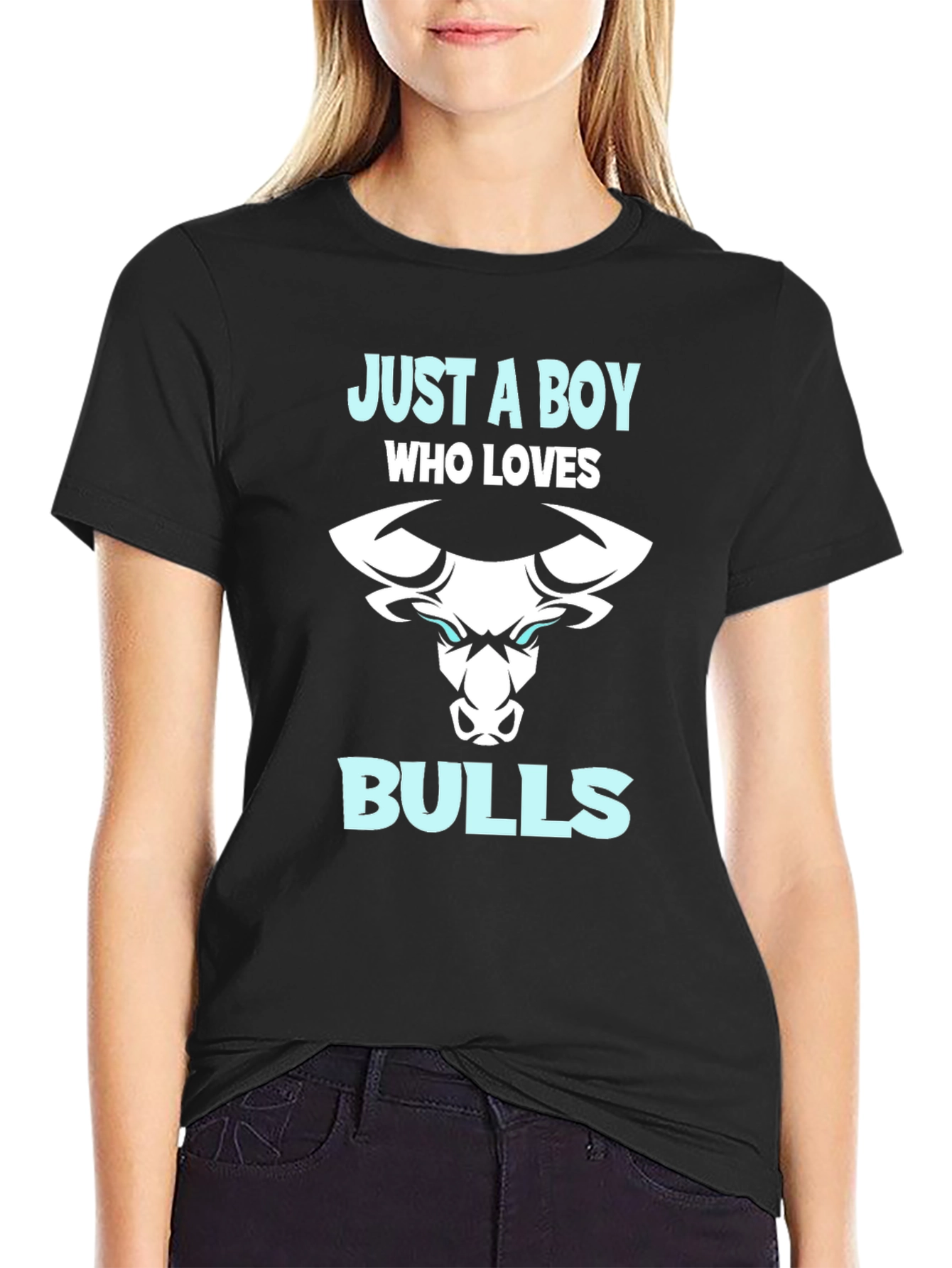 Black Just A Boy Who Loves Bulls T-Shirt view 2