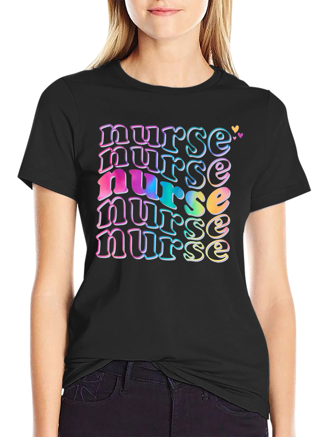Black Retro Nurse T-Shirt, Colorful Graphic Tee view 2