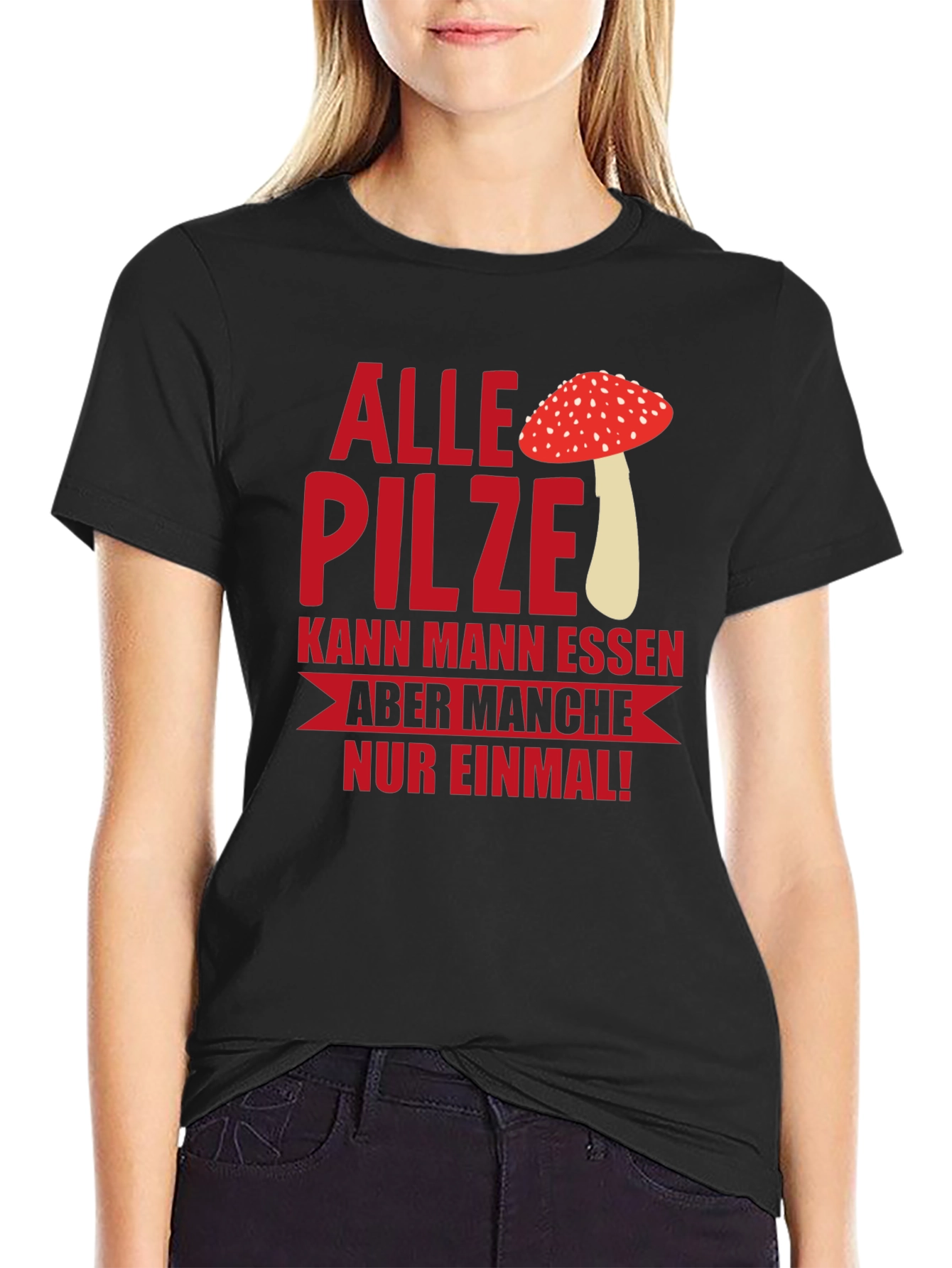 Black Humorous Mushroom T-Shirt - "Alle Pilze..." view 2