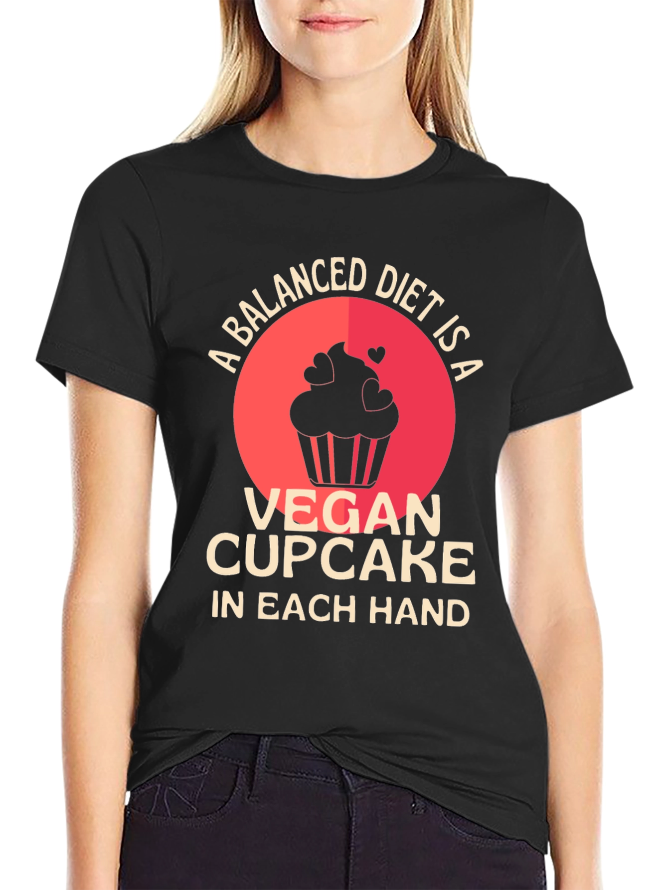Black Vegan Cupcake Balanced Diet T-Shirt view 2