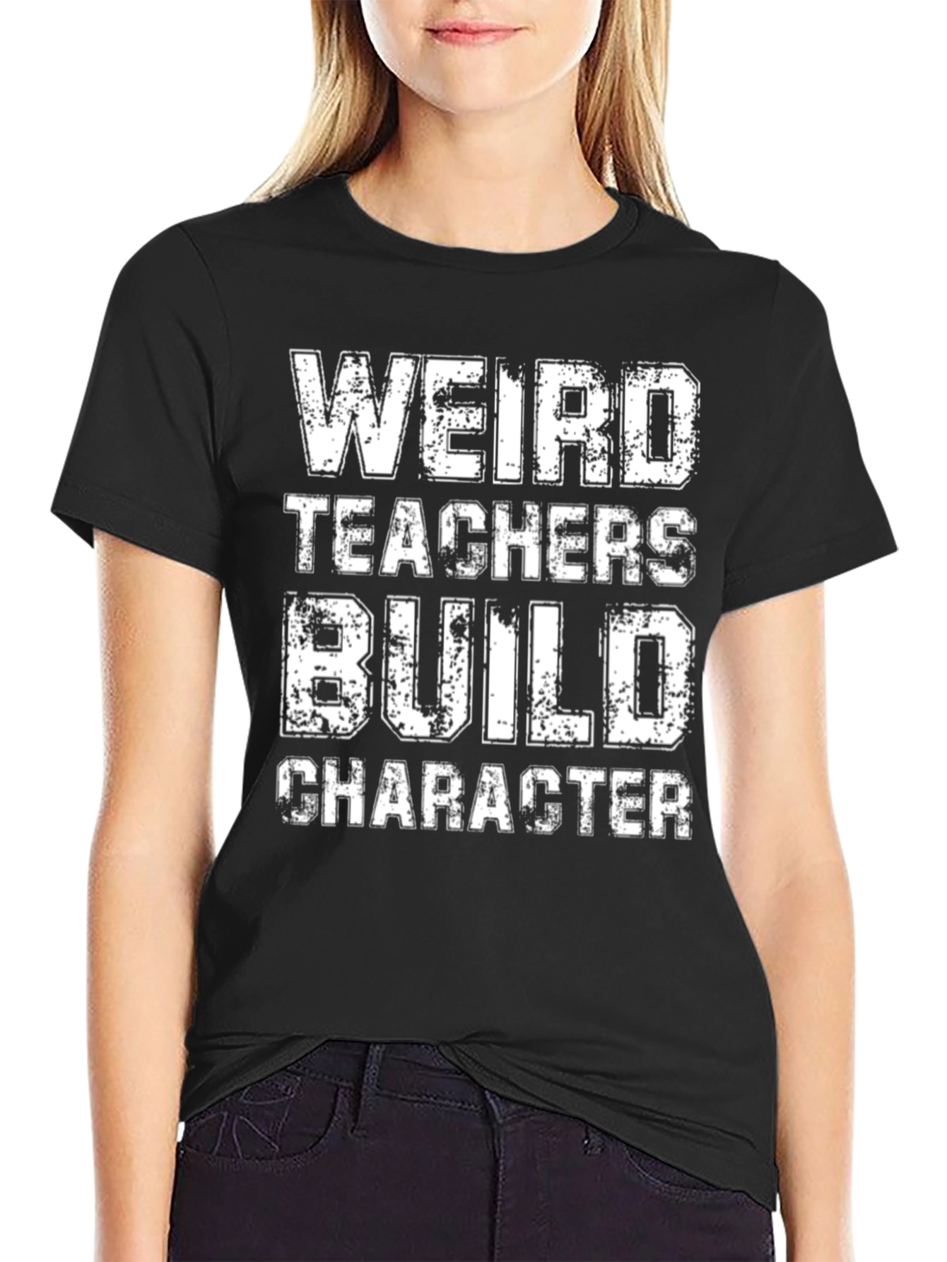 Black Weird Teachers Build Character Black T-Shirt view 2