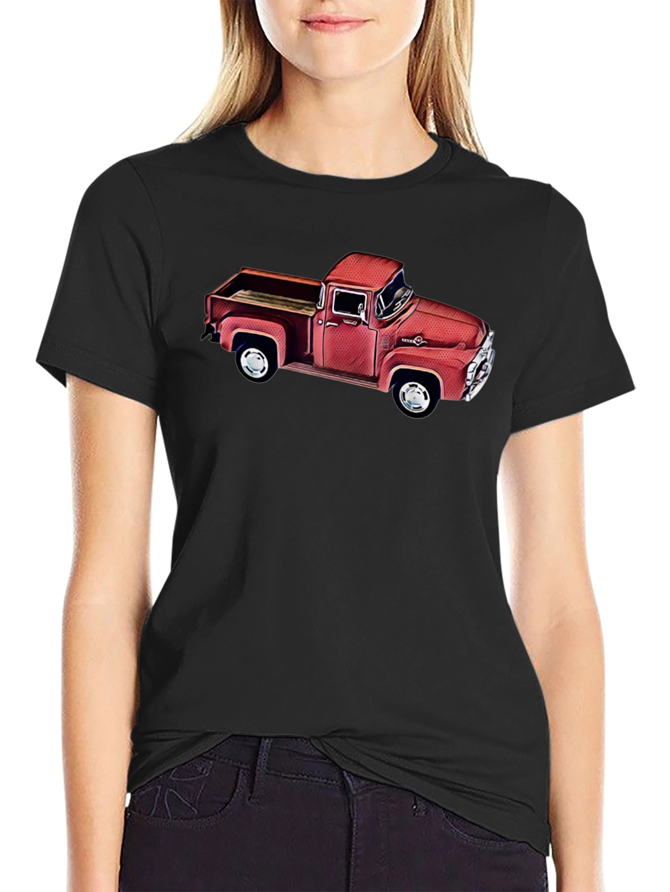 Black Vintage Red Truck Graphic T-Shirt - Classic Car Tee view 2