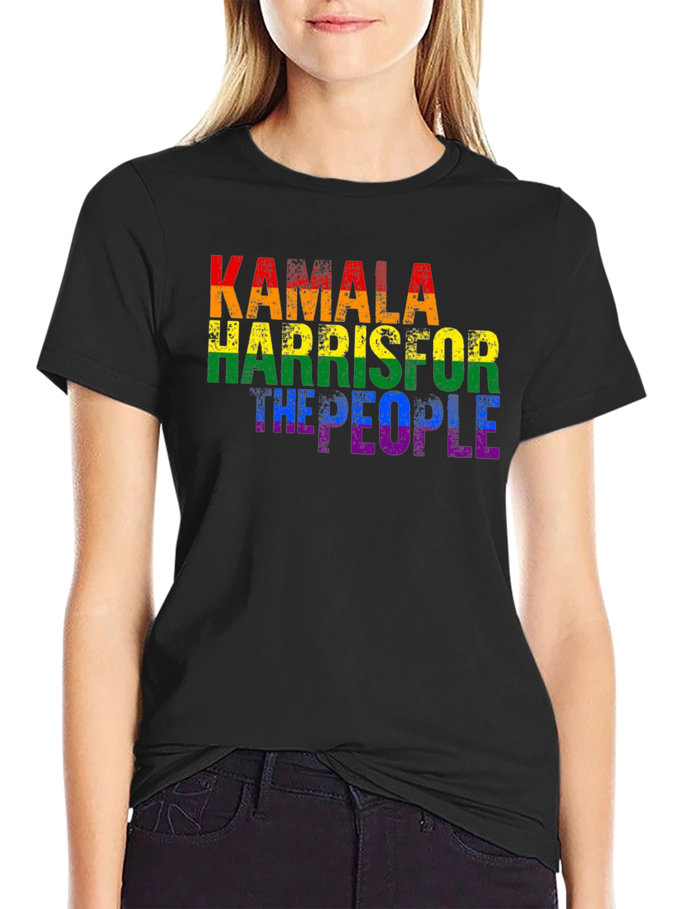 Black Kamala Harris For The People LGBT Pride T-Shirt view 2