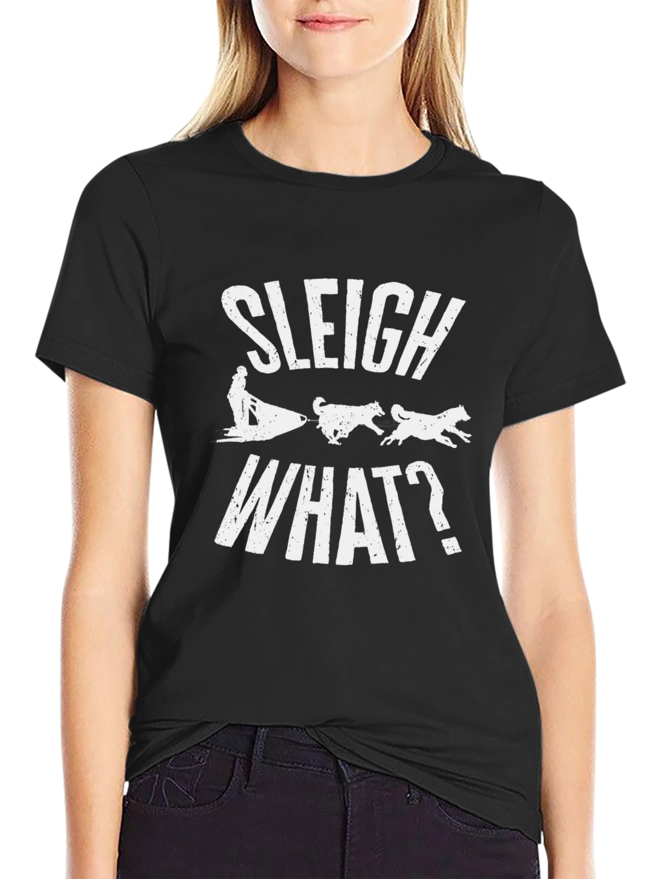 Black Sleigh What? Funny Dog Sledding T-Shirt view 2