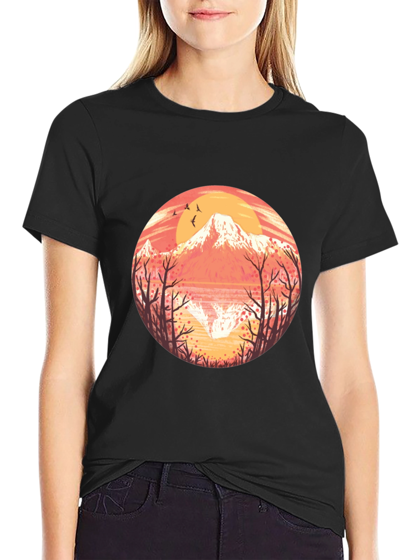Black Mountain Sunset Graphic Tee - Black Cotton T-Shirt view 2